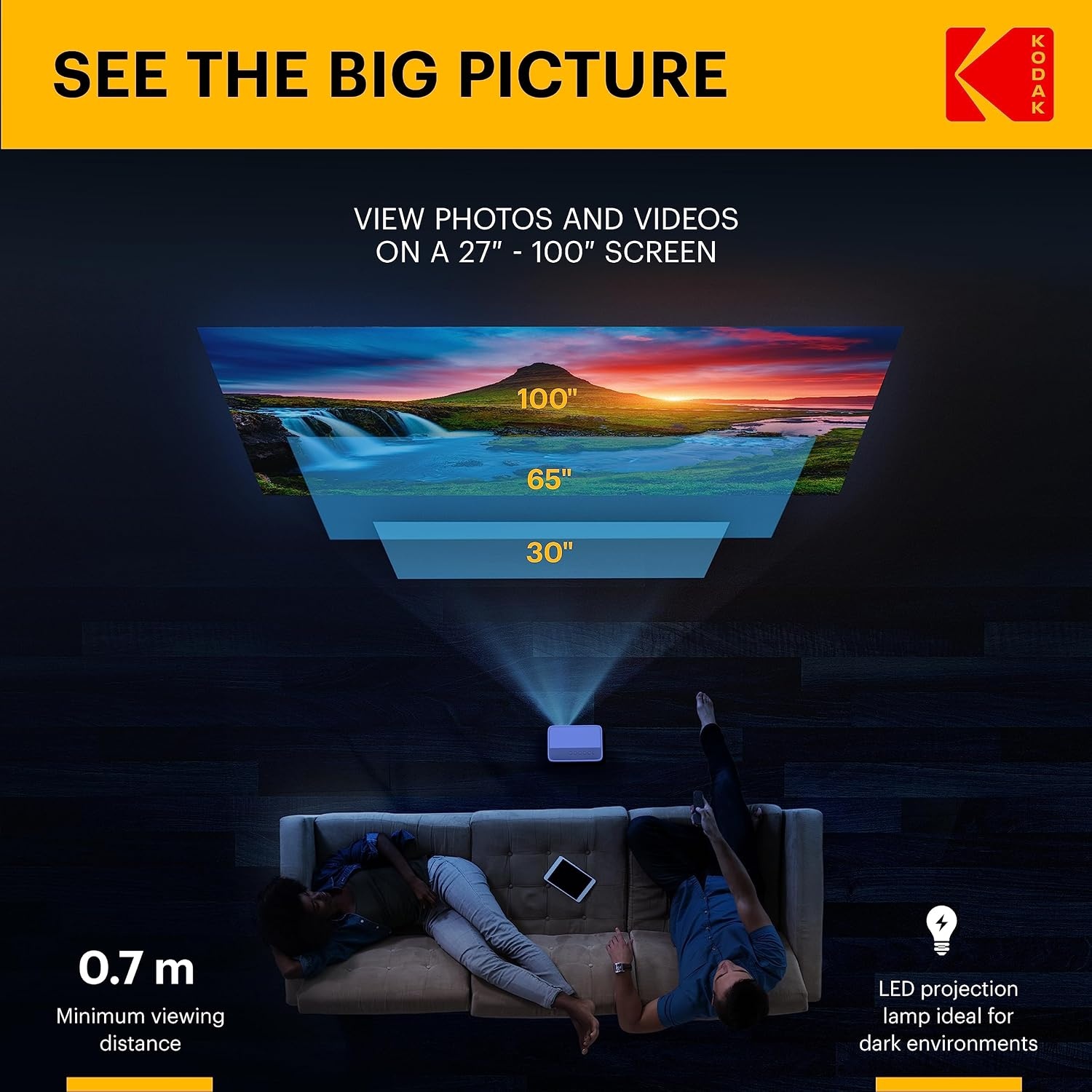 image:imageKODAK FLIK X1 Mini Projector Black HDMI USB Up to 100InchWhite