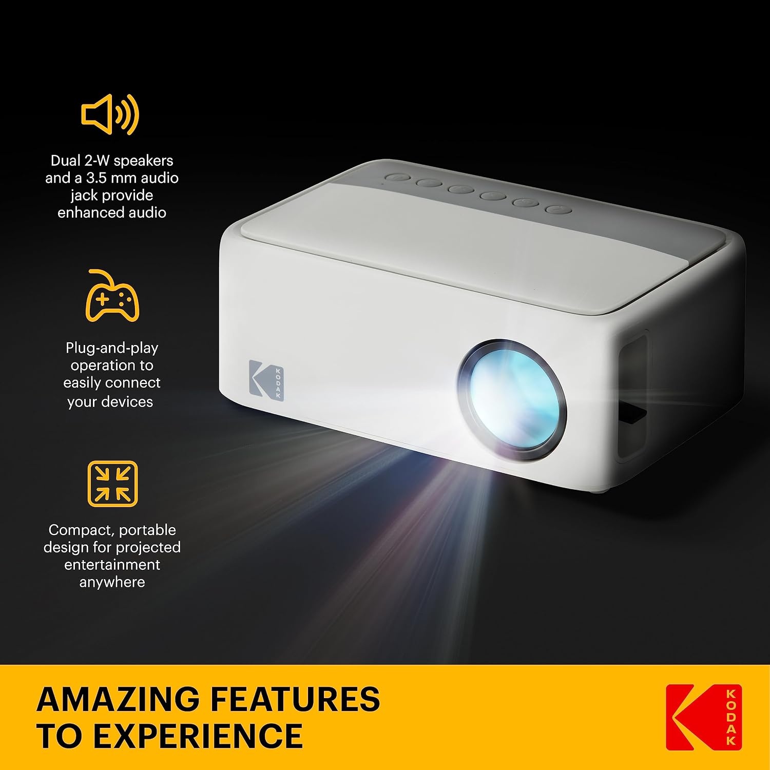 image:imageKODAK FLIK X1 Mini Projector Black HDMI USB Up to 100InchWhite
