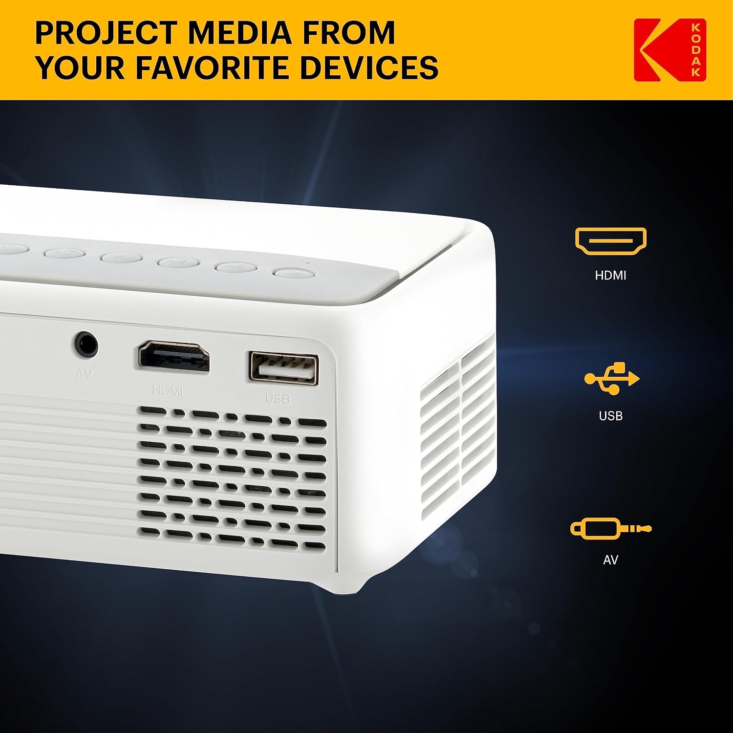 image:imageKODAK FLIK X1 Mini Projector Black HDMI USB Up to 100InchWhite