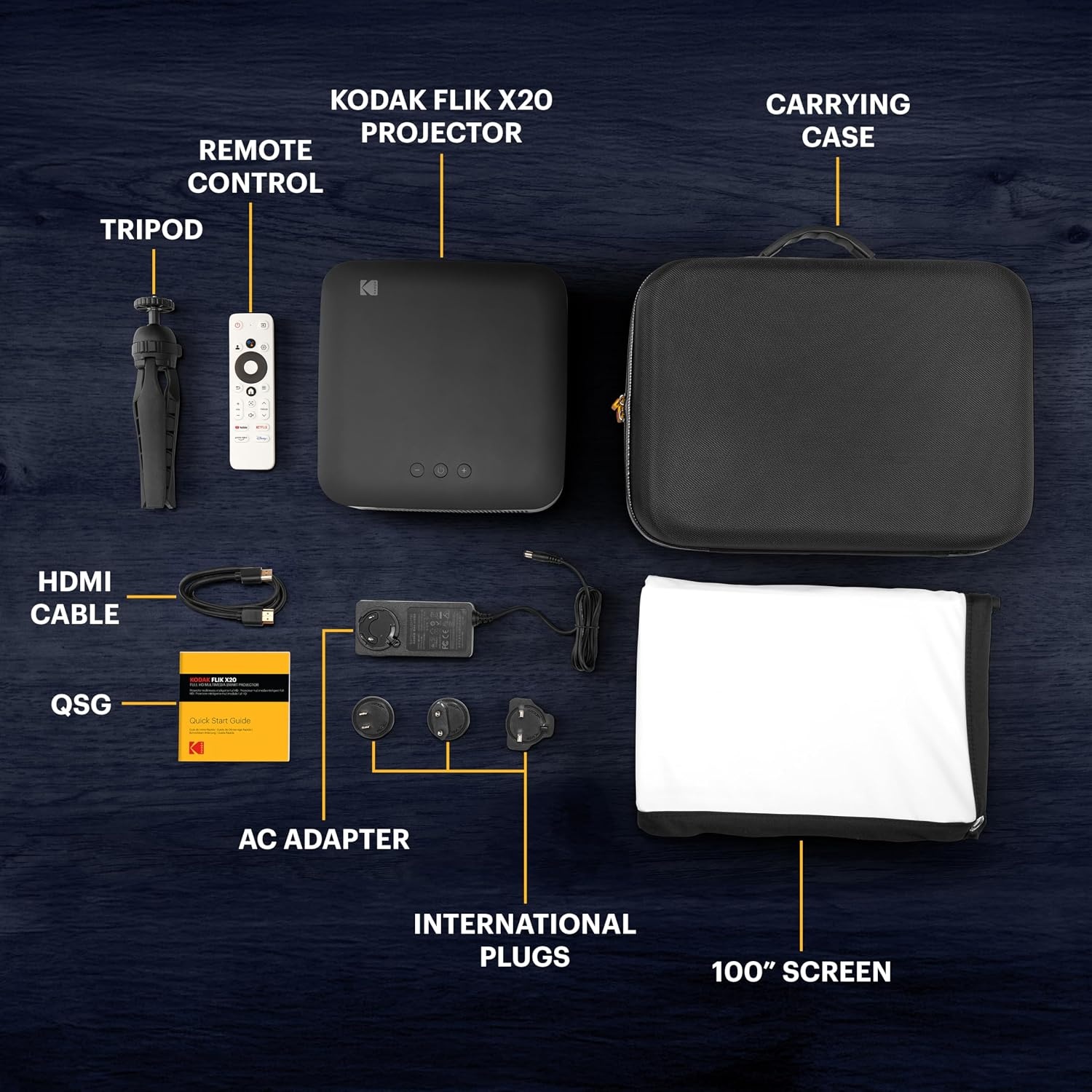 image:imageKODAK Flik X20 1080p Smart Projector Kit Mini Projector White SmallBlack
