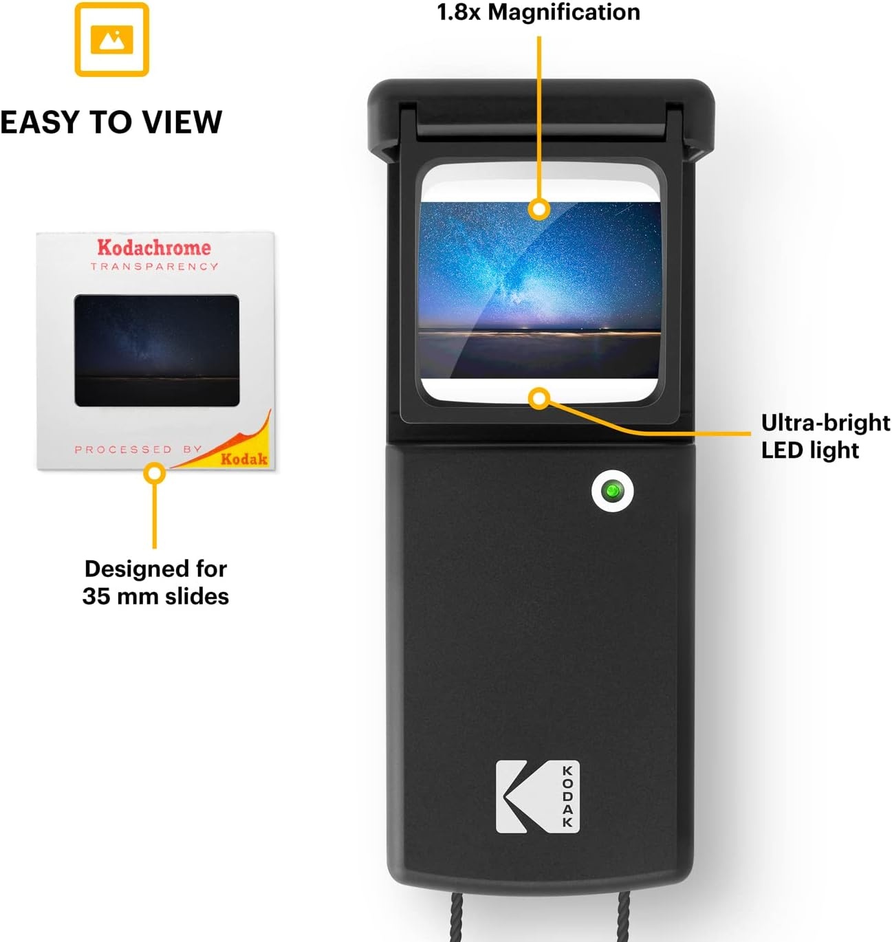 image:imageKODAK Magnifying Lighted Slide Viewer Compact Portable 18x LED Backlight for Vintage 35mm Film Slides Battery Operated Neck Lanyard included