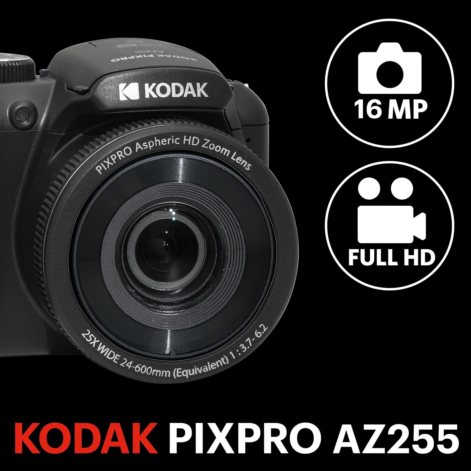 image:imageKODAK PIXPRO AZ255 16MP Digital Camera 25x Optical Zoom AA OIS BlackBlack