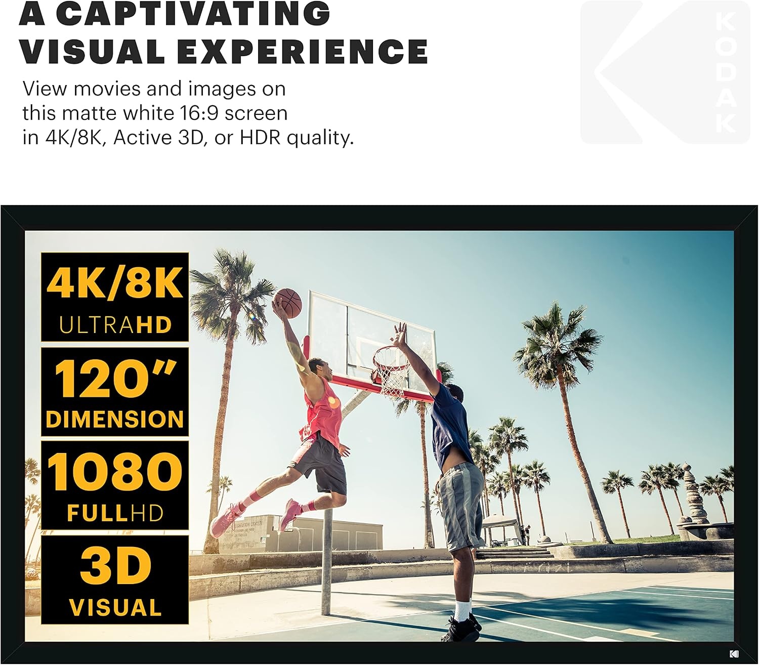 image:imageKODAK Projector Screen 120Inch Fixed Frame 4K Wall Mount