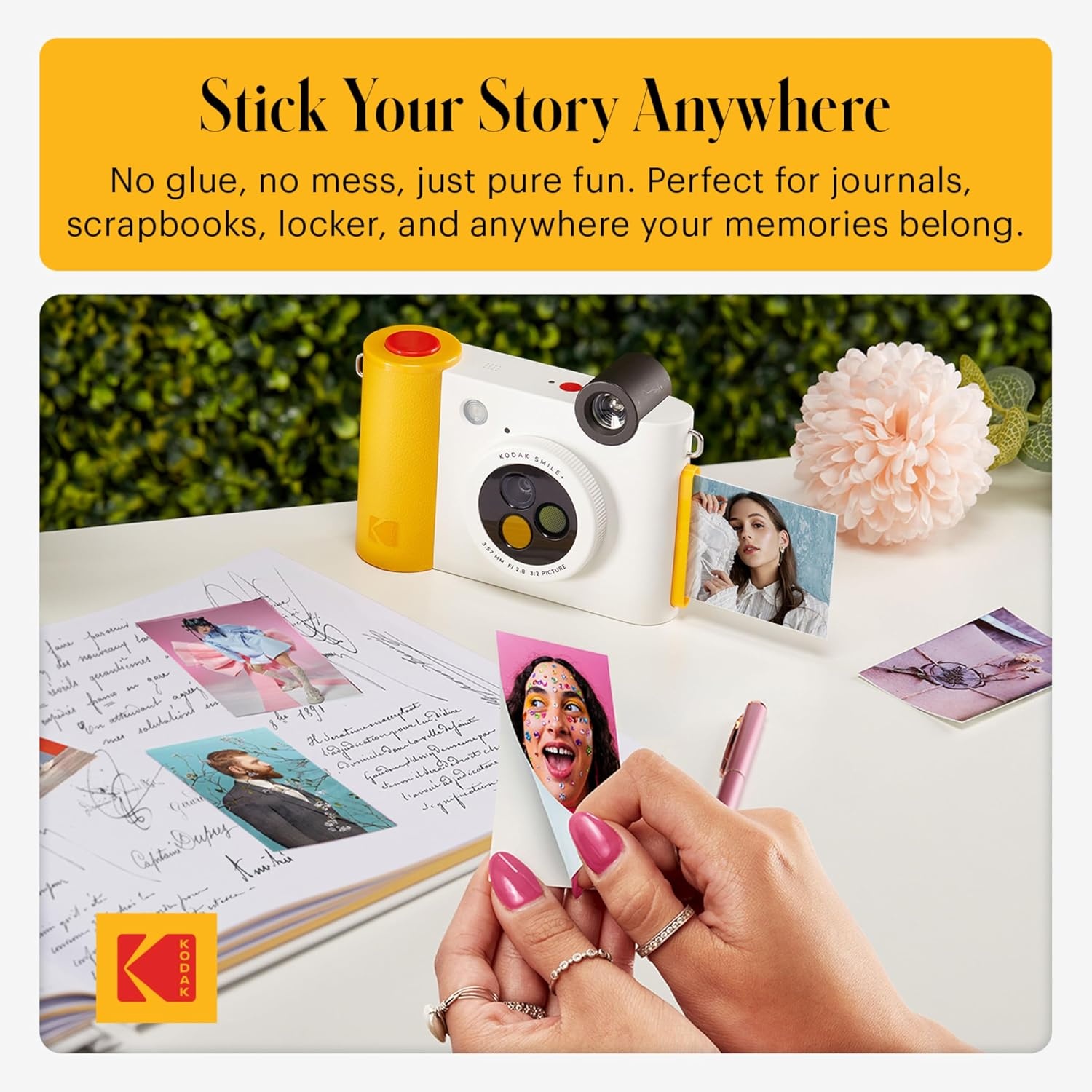 image:imageKODAK Smile 2in1 Digital Instant Print Camera amp Wireless Bluetooth Photo Printer Starter Bundle Soft Case Zink 20pk StickyBack Photo Paper 10MP SpecialEffect Rotating Lens White