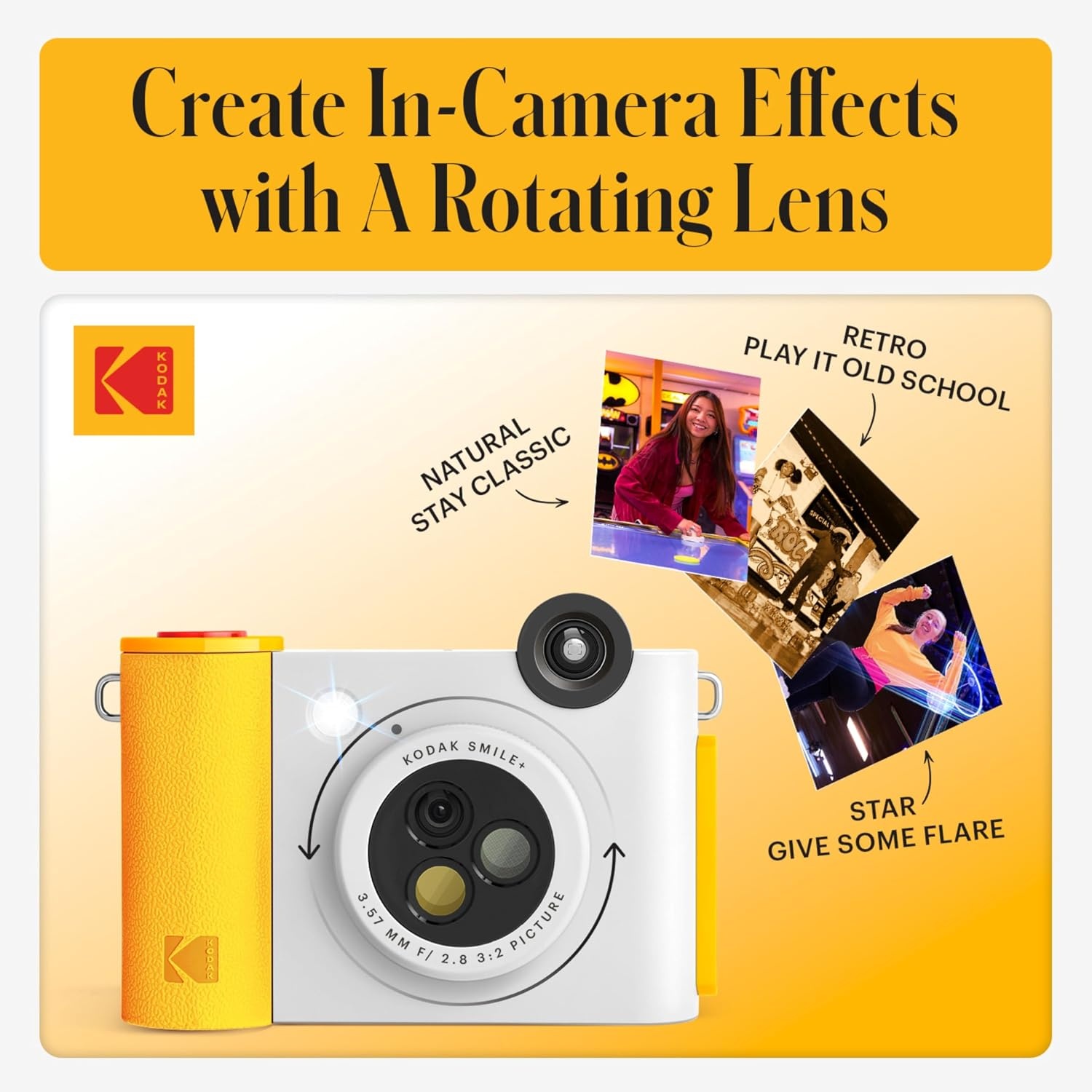 image:imageKODAK Smile 2in1 Digital Instant Print Camera amp Wireless Bluetooth Photo Printer Starter Bundle Soft Case Zink 20pk StickyBack Photo Paper 10MP SpecialEffect Rotating Lens White