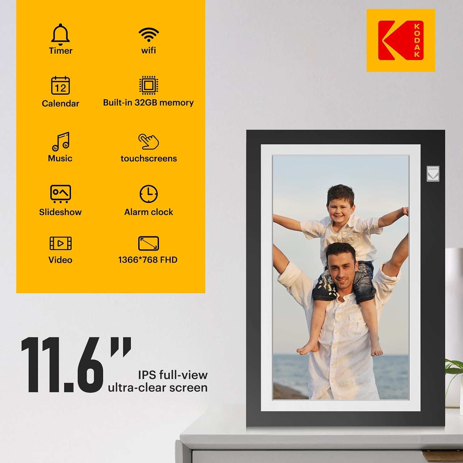 image:imageKODAK WiFi Digital Picture Frame 116 Inch 1366 768 HD IPS Touchscreen Digital Photo Frame with 32GB Storage Easy Setup to Share Photos or Videos The Best Gift for Family and Friends116 Inches