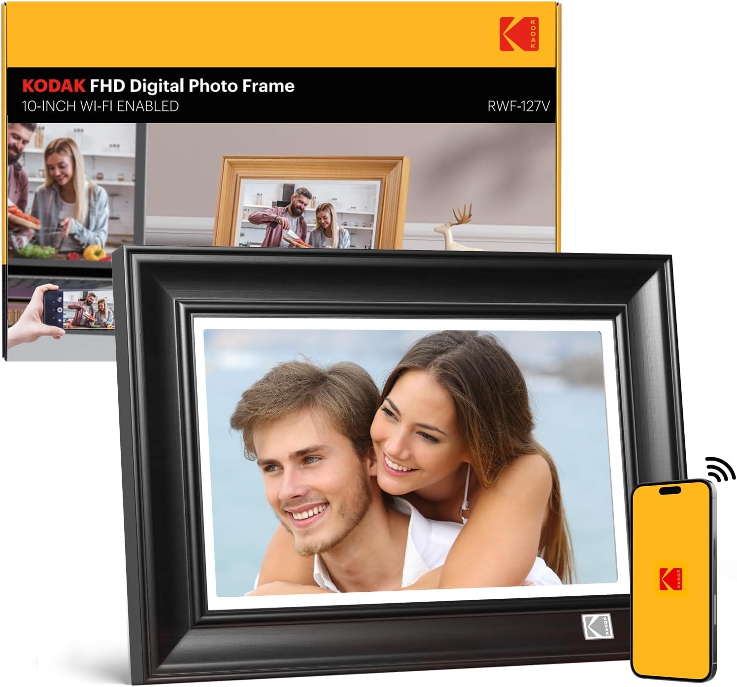 image:imageKODAK WiFi Digital Picture Frame 1920 x 1200 HD Touchscreen Digital Photo Frame 101 Inches Intelligent Electronic Picture Frame with 32 GBAutoRotate Share Moments Instantly GiftsWood FrameBlackWood