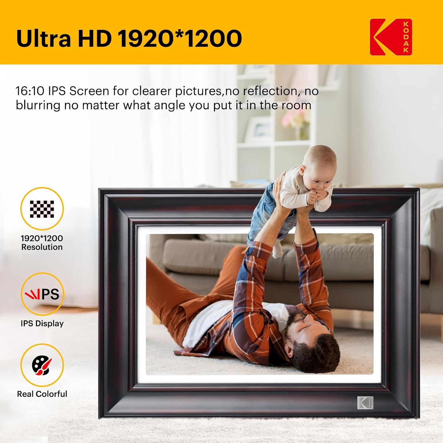 image:imageKODAK WiFi Digital Picture Frame 1920 x 1200 HD Touchscreen Digital Photo Frame 101 Inches Intelligent Electronic Picture Frame with 32 GBAutoRotate Share Moments Instantly GiftsWood FrameBlackWood