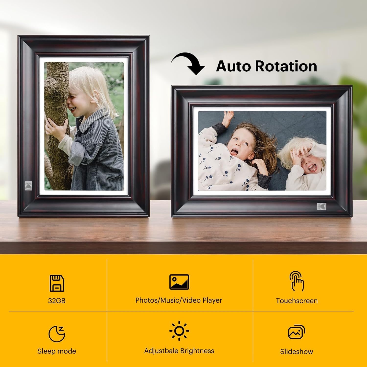 image:imageKODAK WiFi Digital Picture Frame 1920 x 1200 HD Touchscreen Digital Photo Frame 101 Inches Intelligent Electronic Picture Frame with 32 GBAutoRotate Share Moments Instantly GiftsWood FrameBlackWood