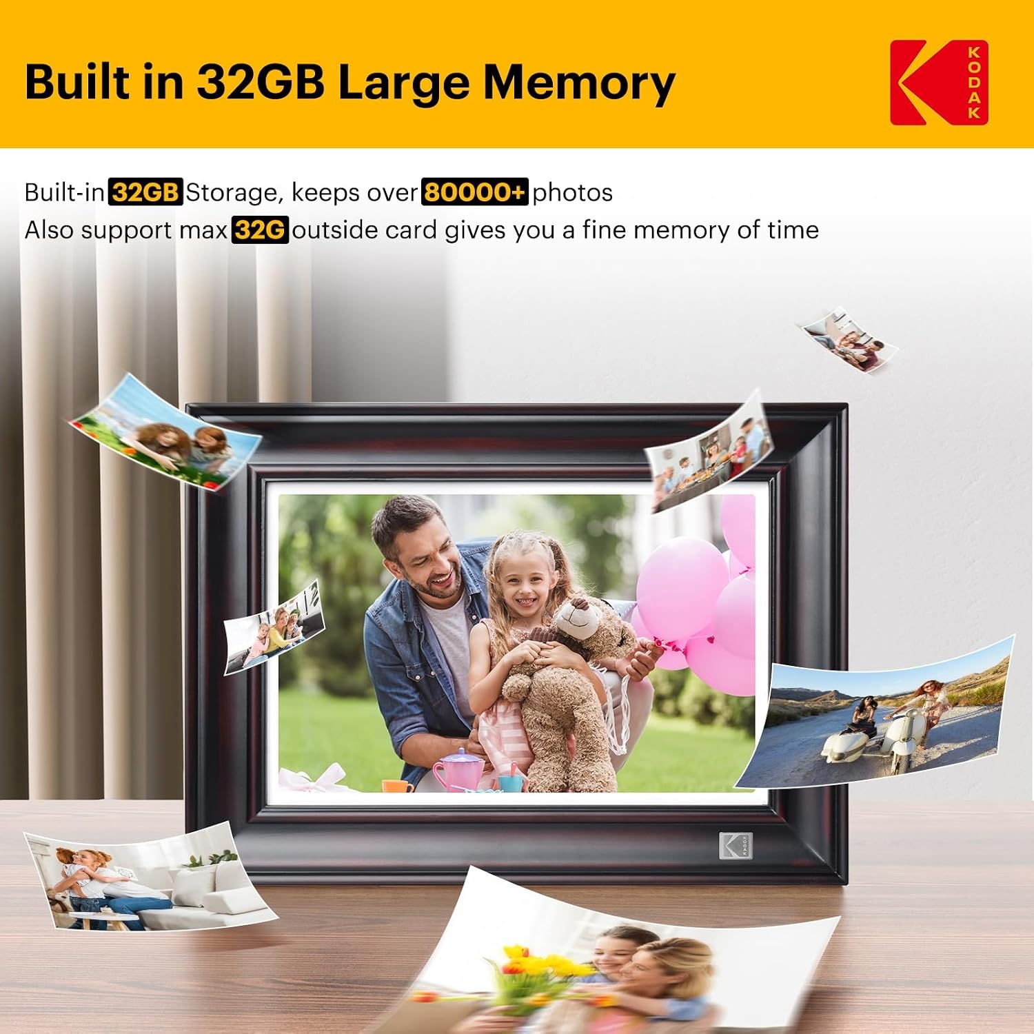 image:imageKODAK WiFi Digital Picture Frame 1920 x 1200 HD Touchscreen Digital Photo Frame 101 Inches Intelligent Electronic Picture Frame with 32 GBAutoRotate Share Moments Instantly GiftsWood FrameBlackWood