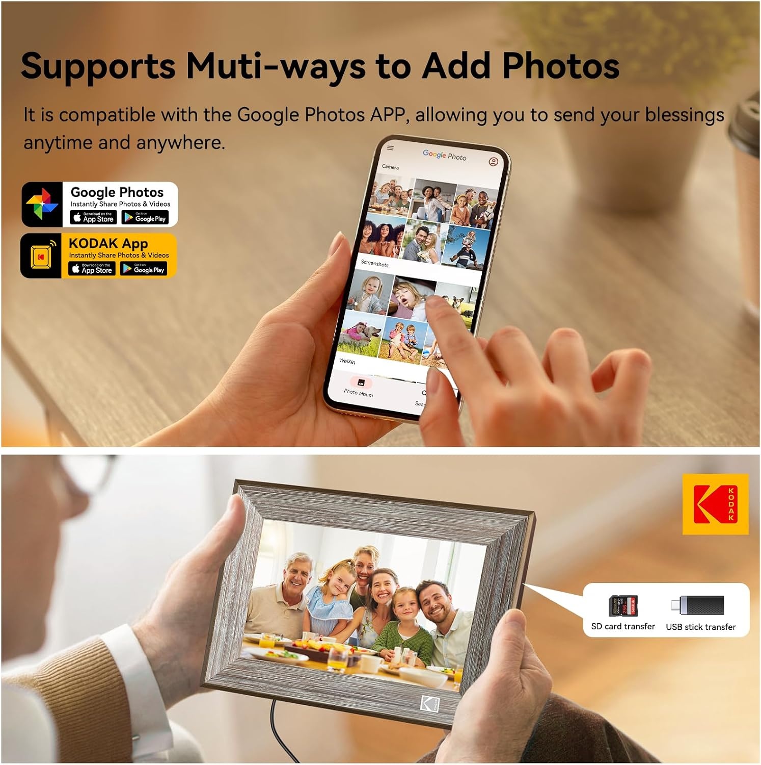 image:imageKODAK Wooden WiFi Digital Picture Frame 32G 101 Inch Digital Photo Frame 1280x800 HD IPS Touch Screen AutoRotate Share Photos and Videos via KODAK App for Friends and Family