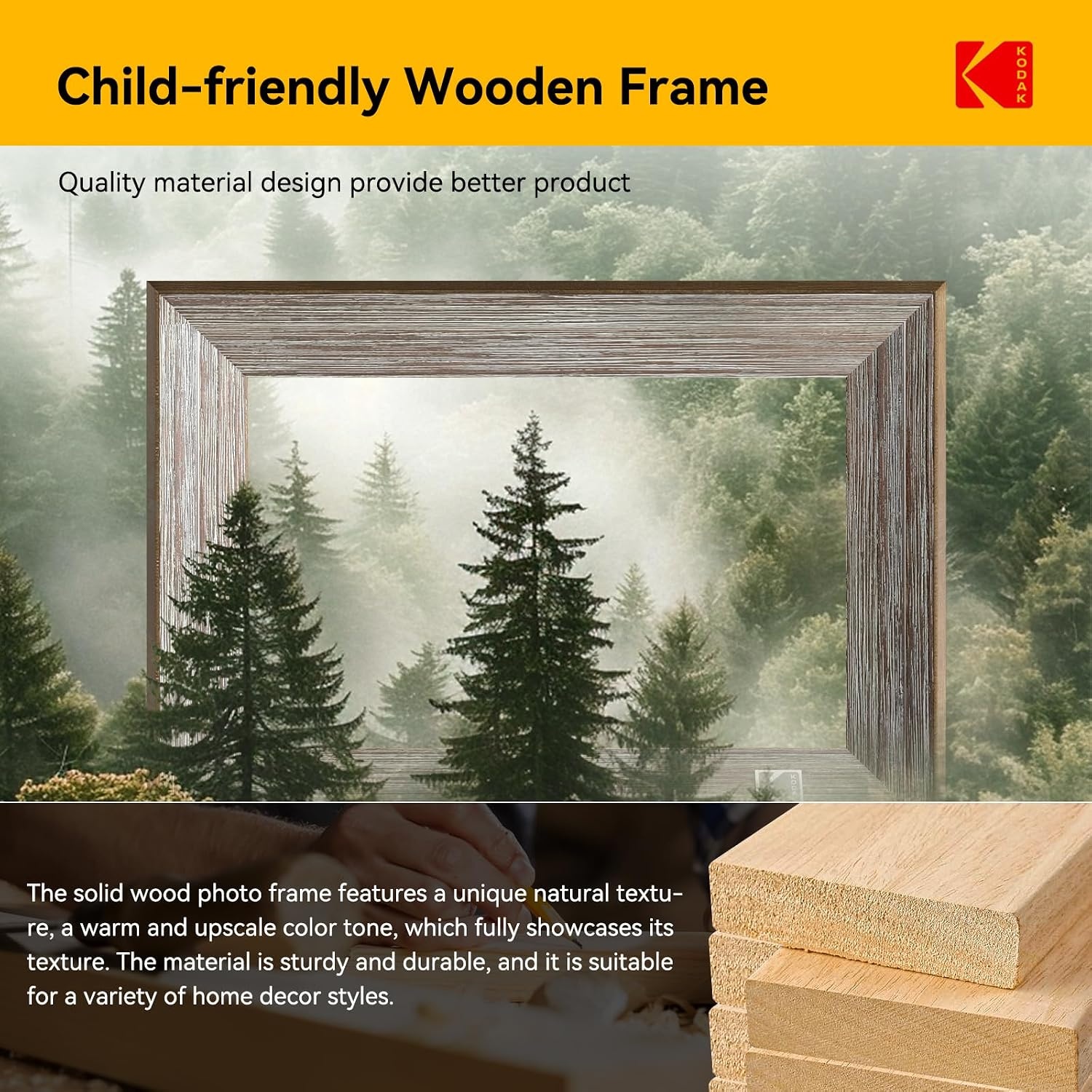 image:imageKODAK Wooden WiFi Digital Picture Frame 32G 101 Inch Digital Photo Frame 1280x800 HD IPS Touch Screen AutoRotate Share Photos and Videos via KODAK App for Friends and Family