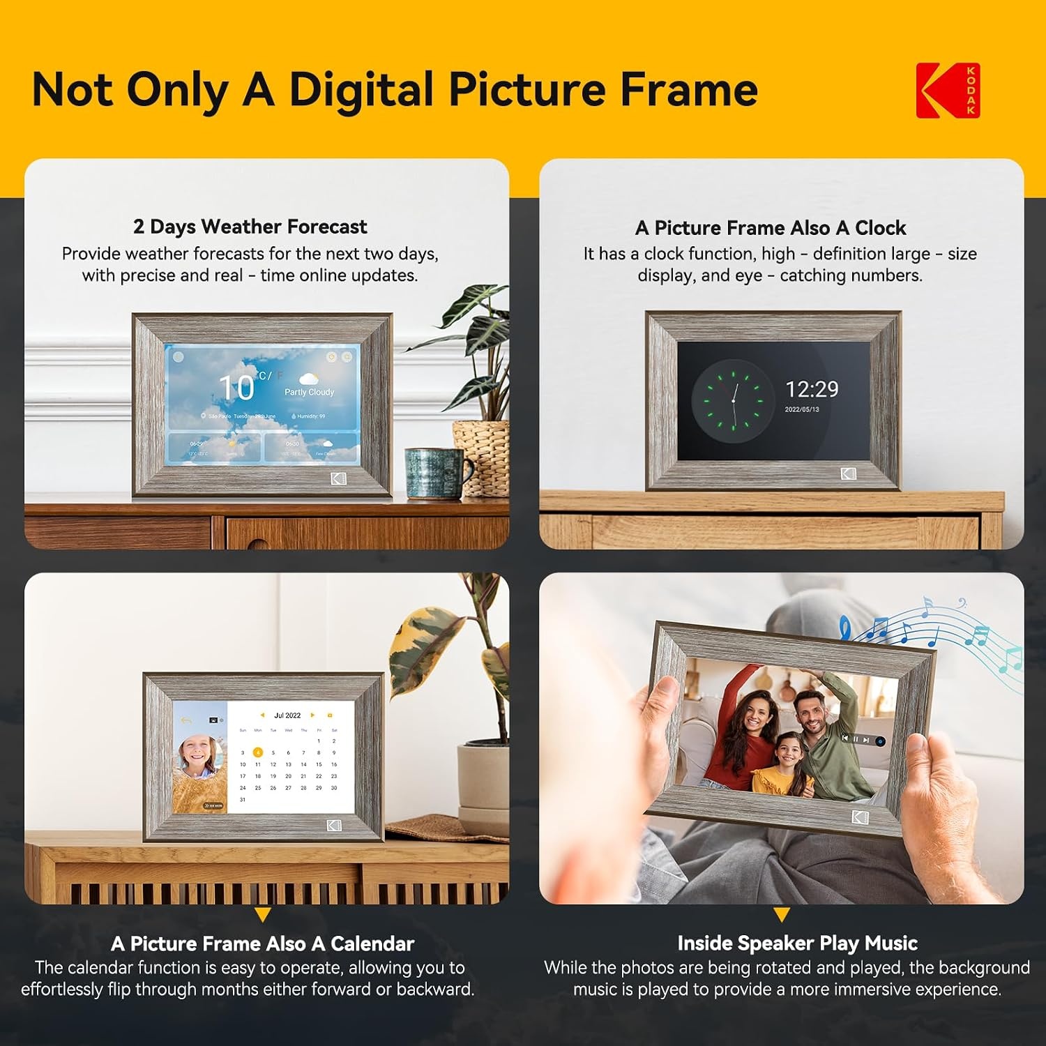 image:imageKODAK Wooden WiFi Digital Picture Frame 32G 101 Inch Digital Photo Frame 1280x800 HD IPS Touch Screen AutoRotate Share Photos and Videos via KODAK App for Friends and Family
