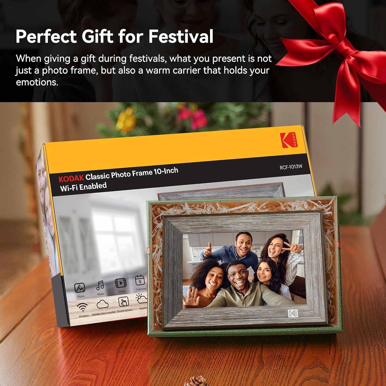 image:imageKODAK Wooden WiFi Digital Picture Frame 32G 101 Inch Digital Photo Frame 1280x800 HD IPS Touch Screen AutoRotate Share Photos and Videos via KODAK App for Friends and Family