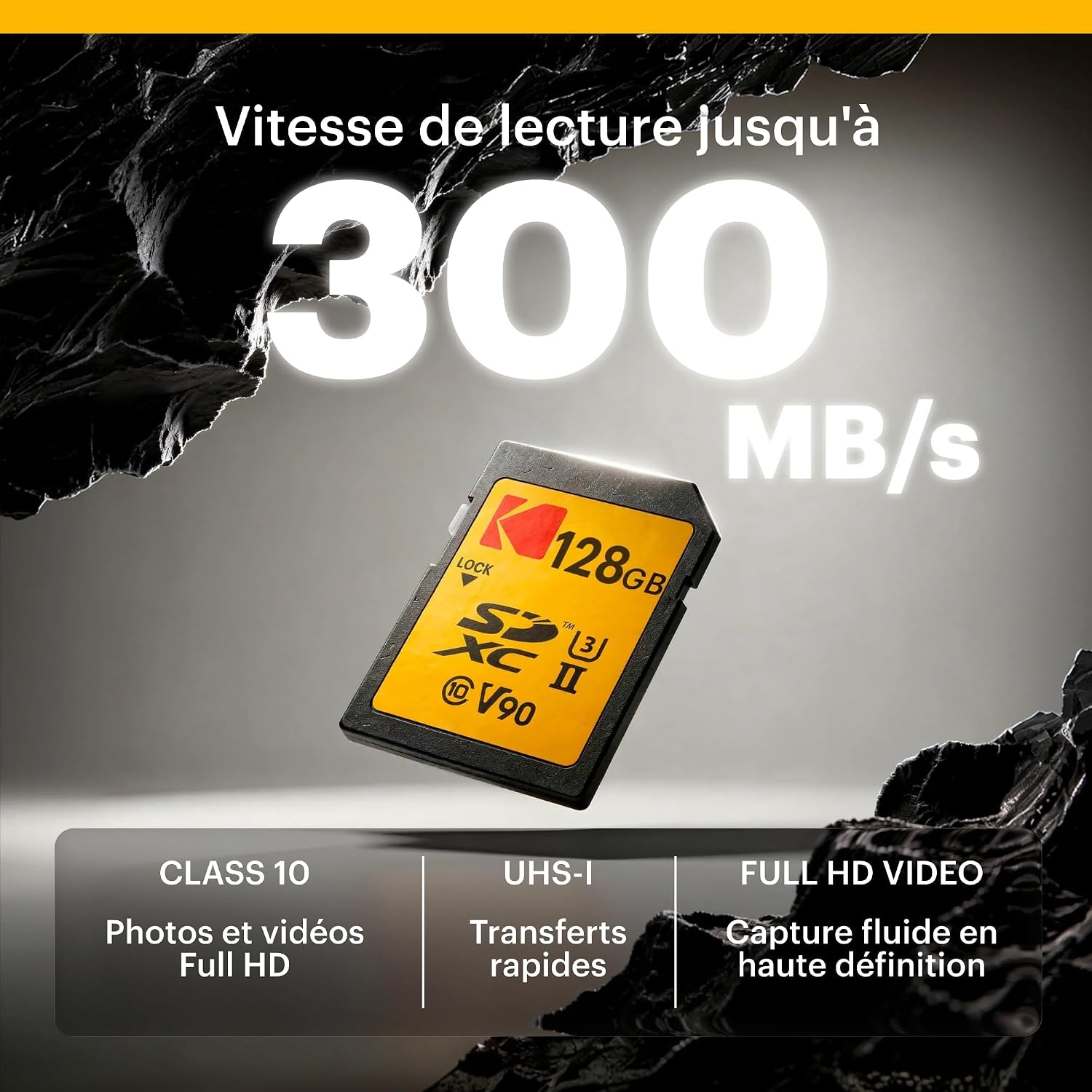 image:imageKodak 128GB UHSII U3 V90 Ultra Pro SDXC Memory Card Up to 3000MBs Read Speed and 270MBs Write Speed128 GB