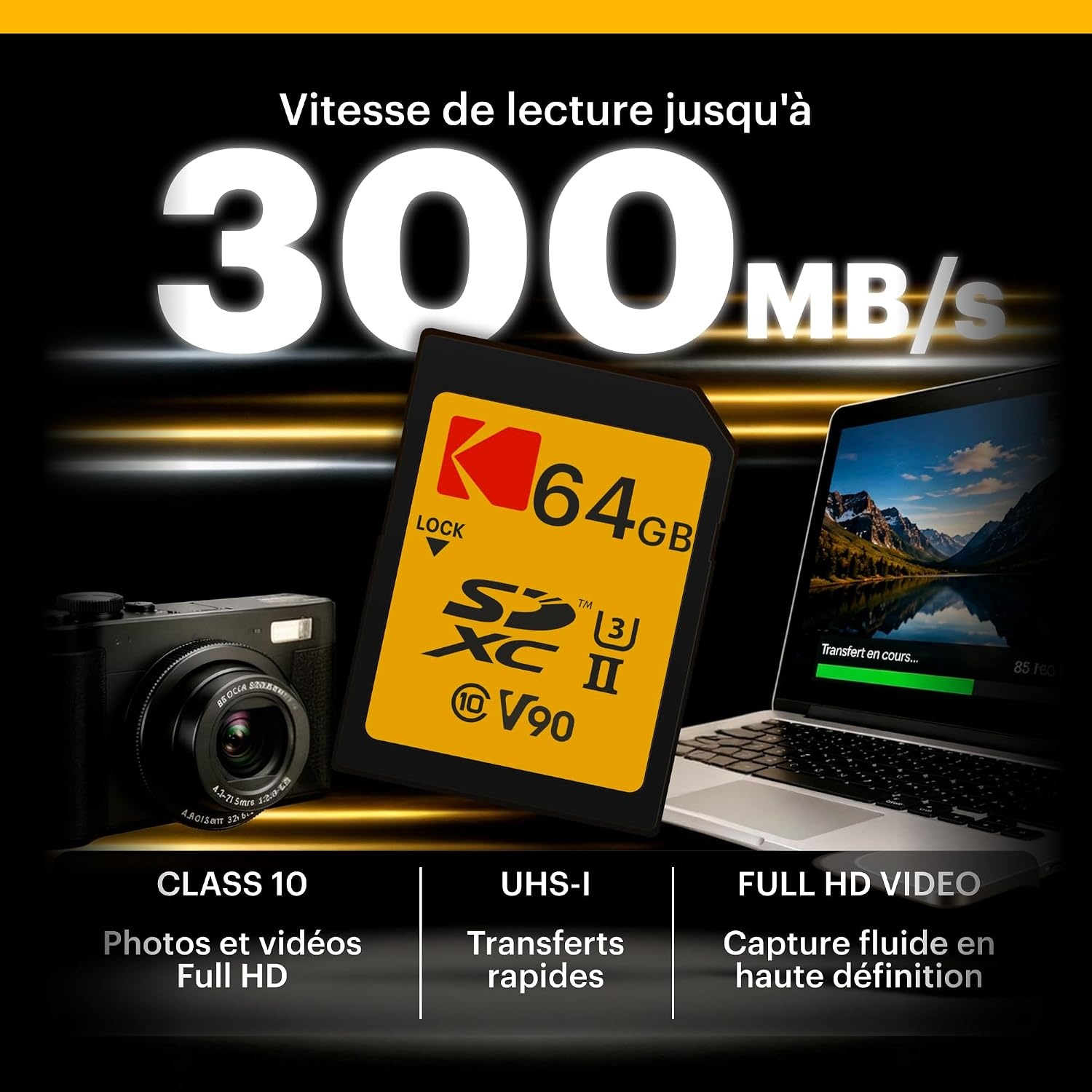 image:imageKodak 128GB UHSII U3 V90 Ultra Pro SDXC Memory Card Up to 3000MBs Read Speed and 270MBs Write Speed64GB
