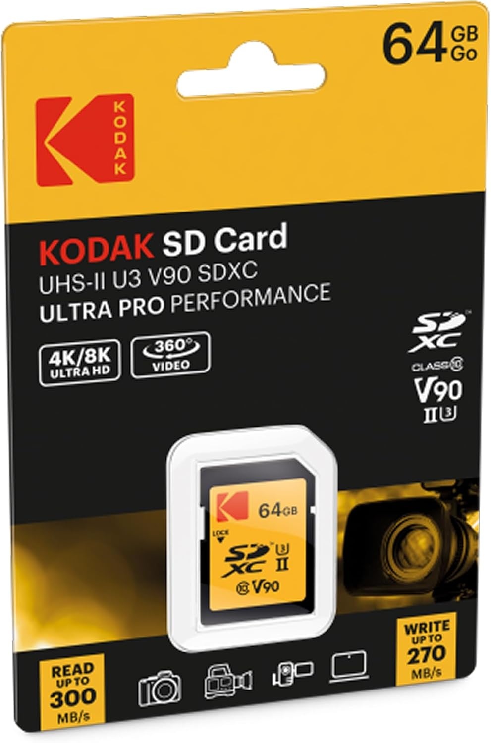 image:imageKodak 128GB UHSII U3 V90 Ultra Pro SDXC Memory Card Up to 3000MBs Read Speed and 270MBs Write Speed64GB