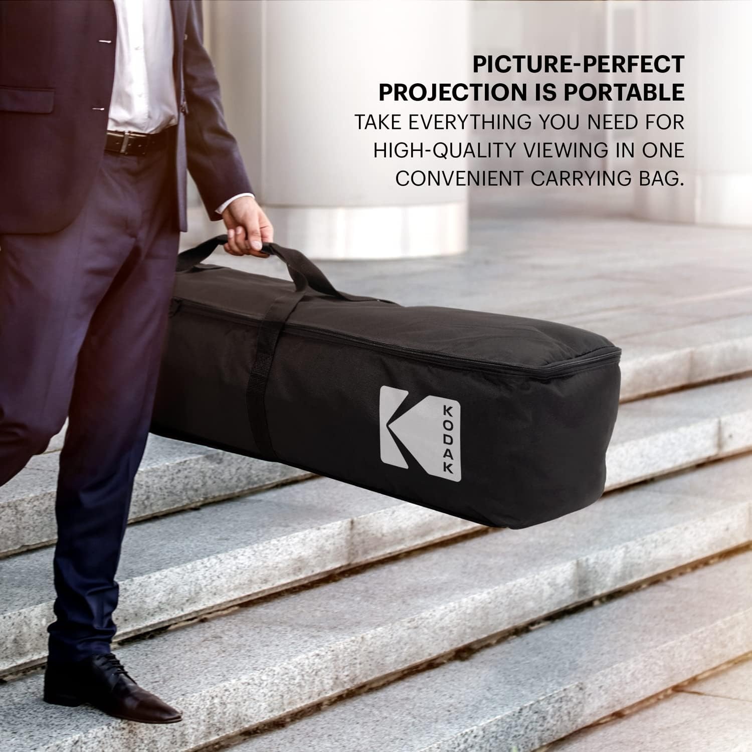 image:imageKodak 150 Dual Projector Screen WStand Fast Fold Gray Rear Projection Backdrop for Outdoor amp Indoor Movies with Tripod Outdoor Stability Kit amp Black Storage Carry Case