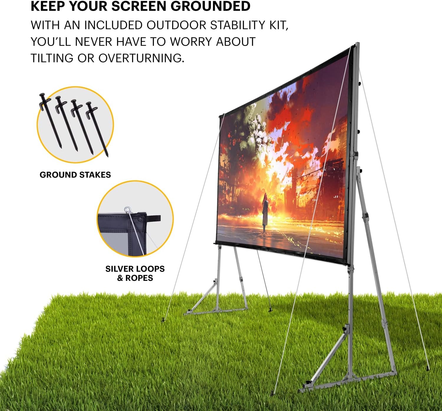 image:imageKodak 150 Dual Projector Screen WStand Fast Fold Gray Rear Projection Backdrop for Outdoor amp Indoor Movies with Tripod Outdoor Stability Kit amp Black Storage Carry Case