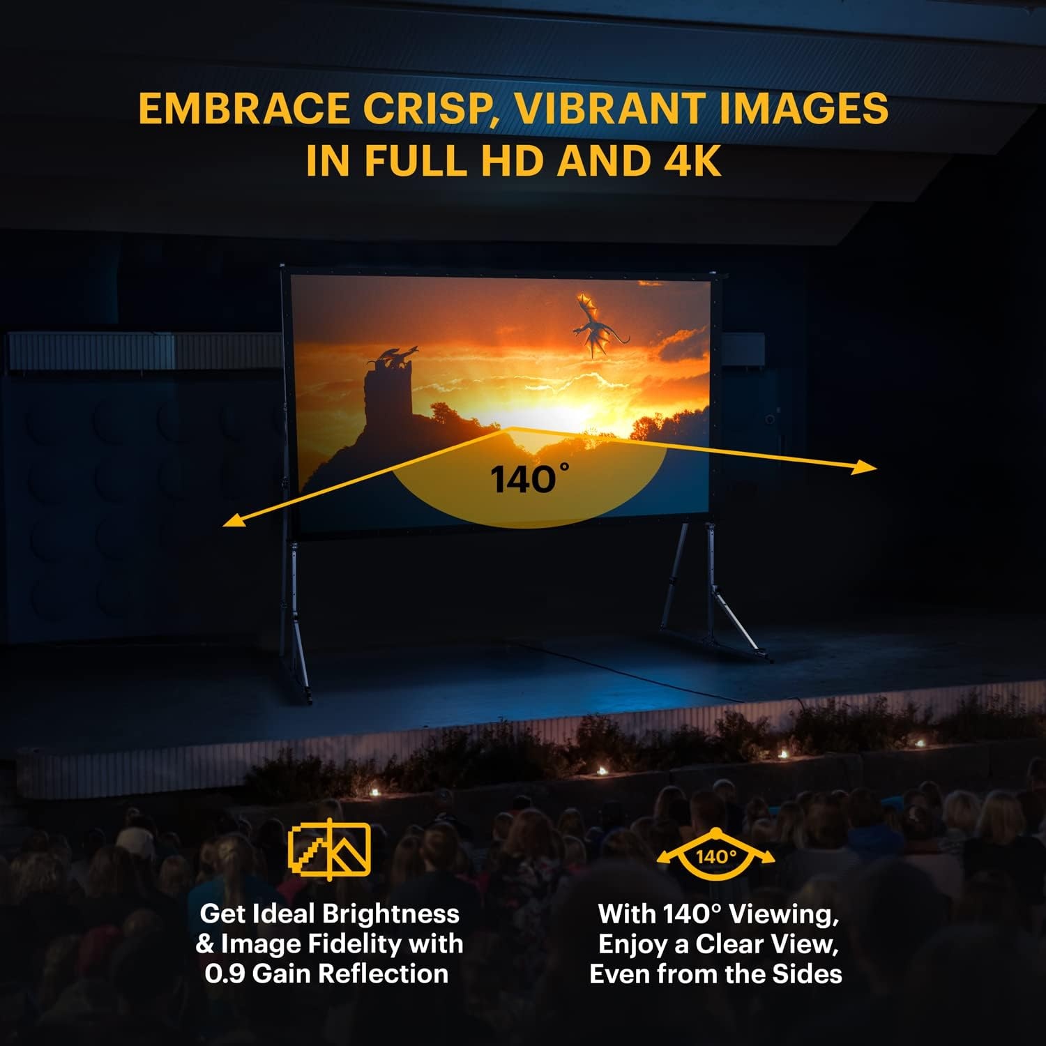 image:imageKodak 150 Dual Projector Screen WStand Fast Fold Gray Rear Projection Backdrop for Outdoor amp Indoor Movies with Tripod Outdoor Stability Kit amp Black Storage Carry Case