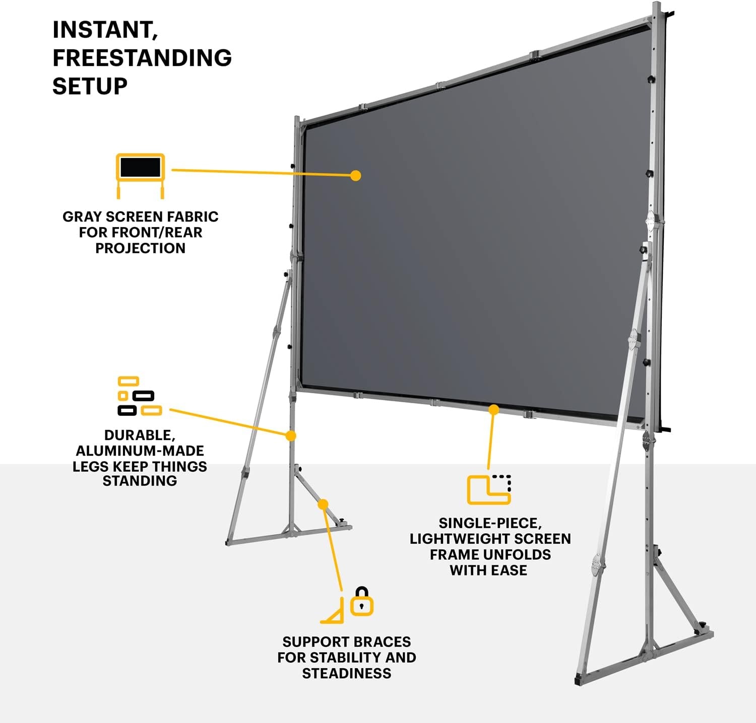 image:imageKodak 150 Dual Projector Screen WStand Fast Fold Gray Rear Projection Backdrop for Outdoor amp Indoor Movies with Tripod Outdoor Stability Kit amp Black Storage Carry Case