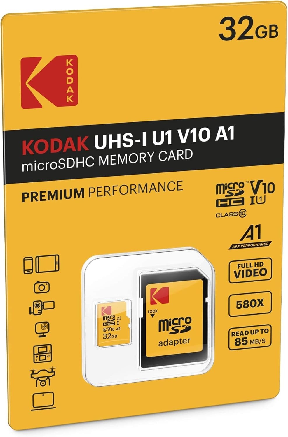 image:imageKodak 32GB Class 10 UHSI U1 MicroSDHC Card with Adapter 10x Write SpeedBlack