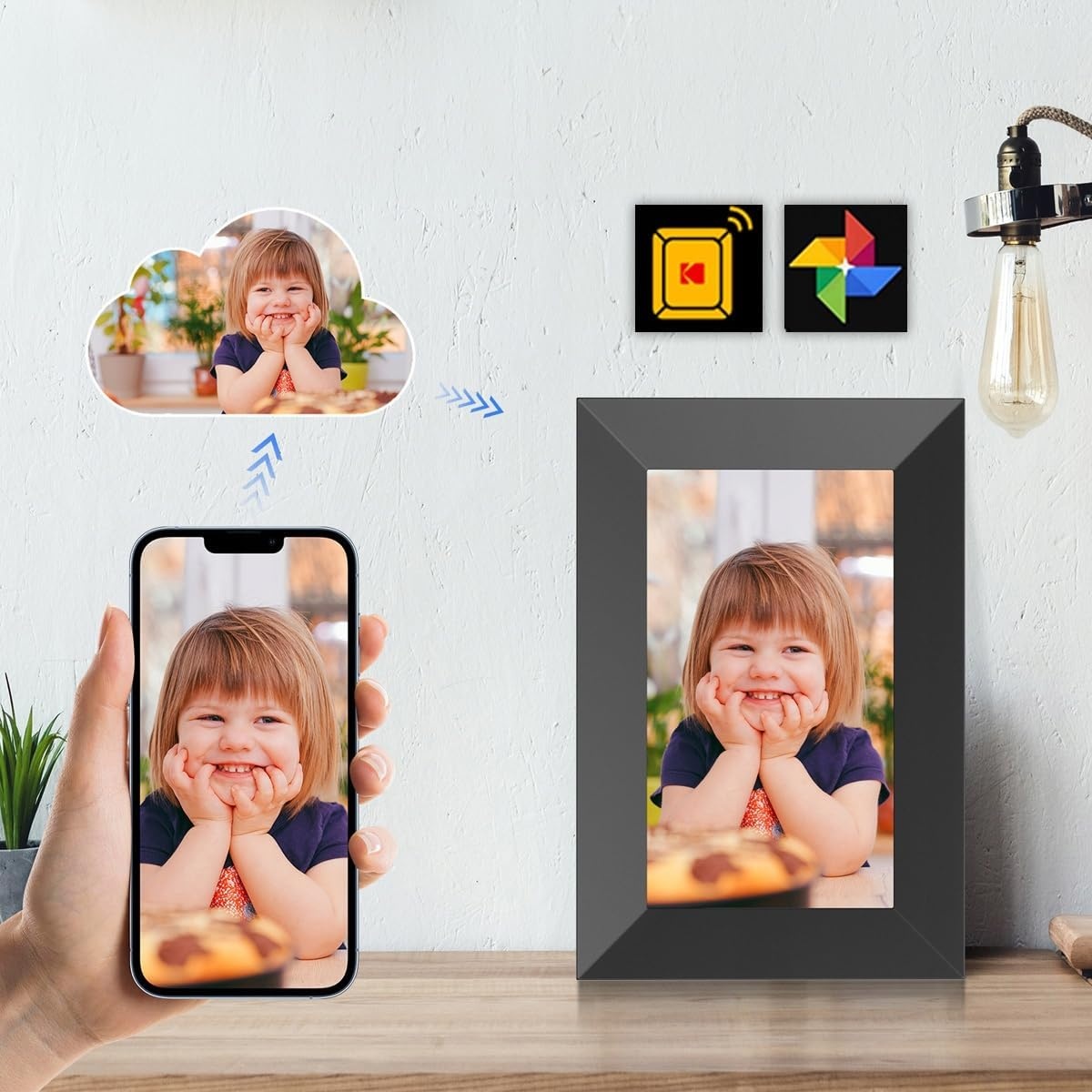 image:imageKodak 7 Inch Black Digital Picture Frame 32GB Storage AutoRotate Instant Photo amp Video Sharing Perfect for Family Photos Remote Uploads Digital Display Easy Setup