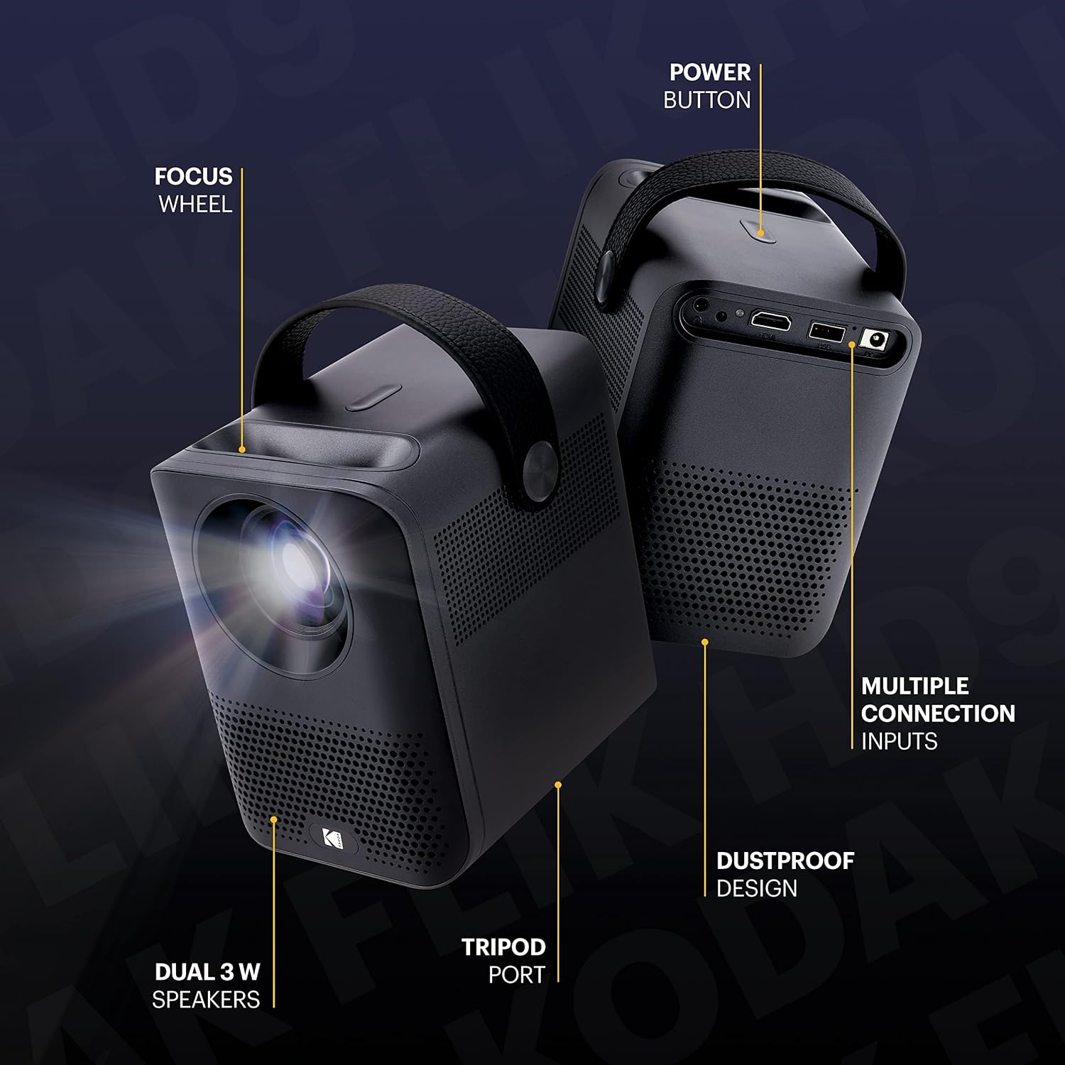 image:imageKodak FLIK HD9 Mini Projector Portable Projector Android TV 10 WhiteBlack