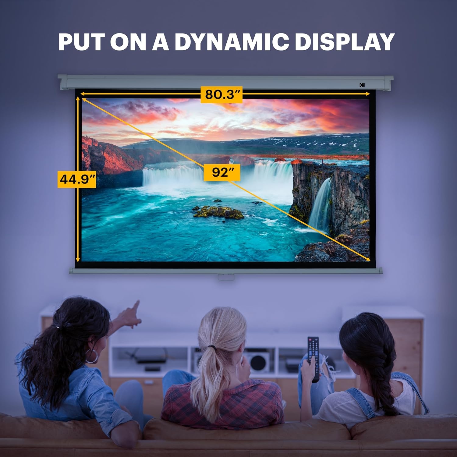image:imageKodak Manual PullDown White Projector Screen 92 Inch Large 169 Office Home Movie Theater Screen with Wall amp Ceiling Mount Options EasyClean Matte Fabric amp Retractable Hanging Design Indoor