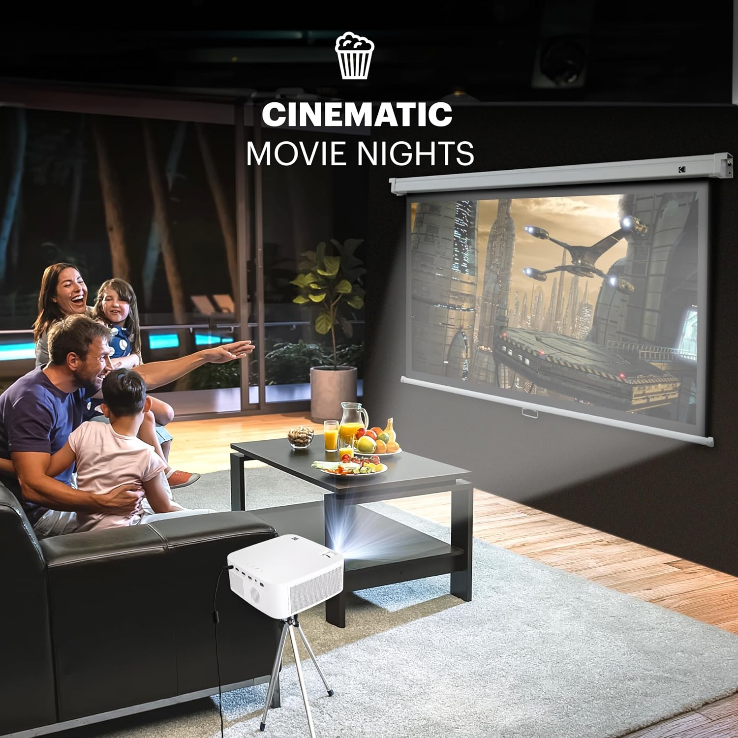 image:imageKodak Manual PullDown White Projector Screen 92 Inch Large 169 Office Home Movie Theater Screen with Wall amp Ceiling Mount Options EasyClean Matte Fabric amp Retractable Hanging Design Indoor