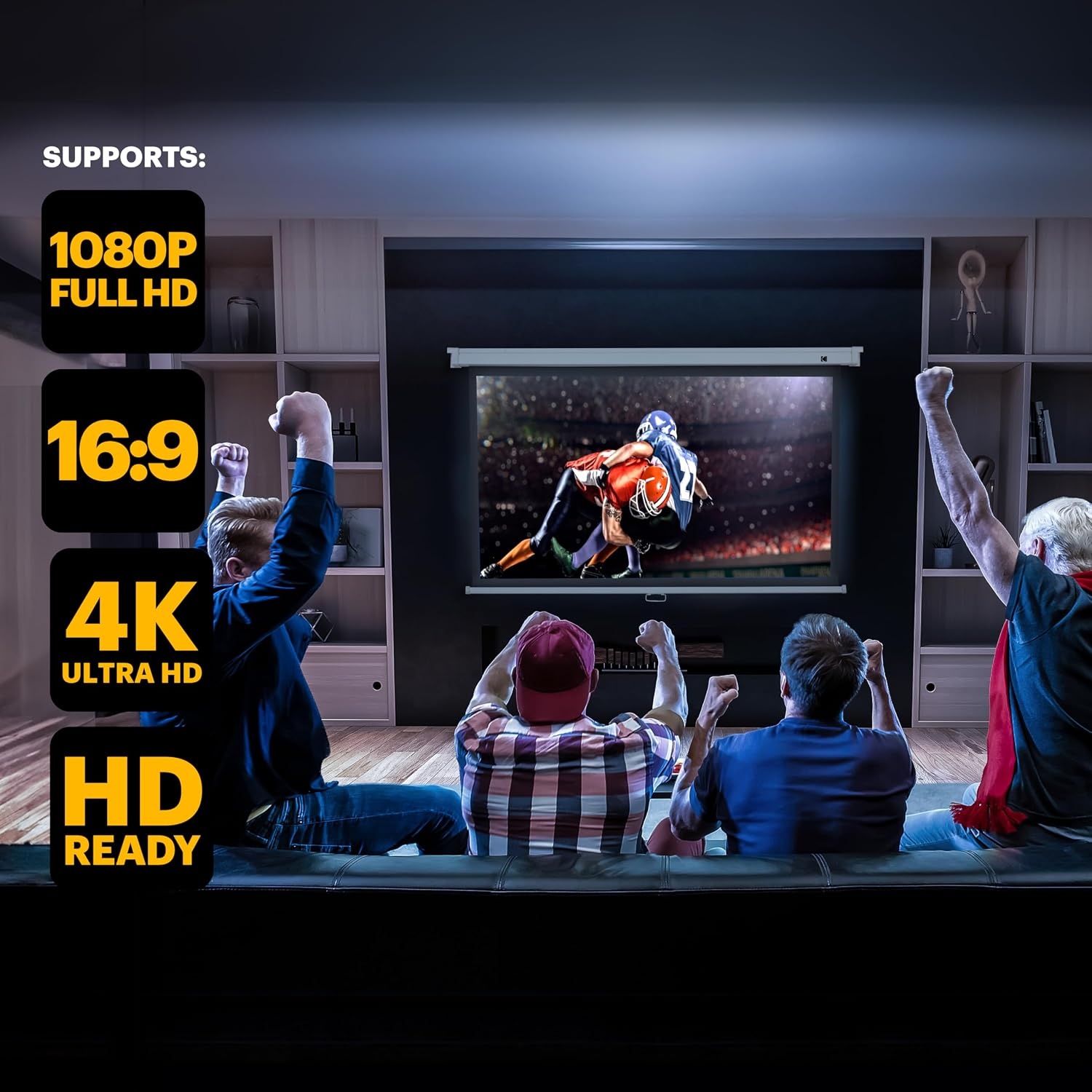 image:imageKodak Manual PullDown White Projector Screen 92 Inch Large 169 Office Home Movie Theater Screen with Wall amp Ceiling Mount Options EasyClean Matte Fabric amp Retractable Hanging Design Indoor