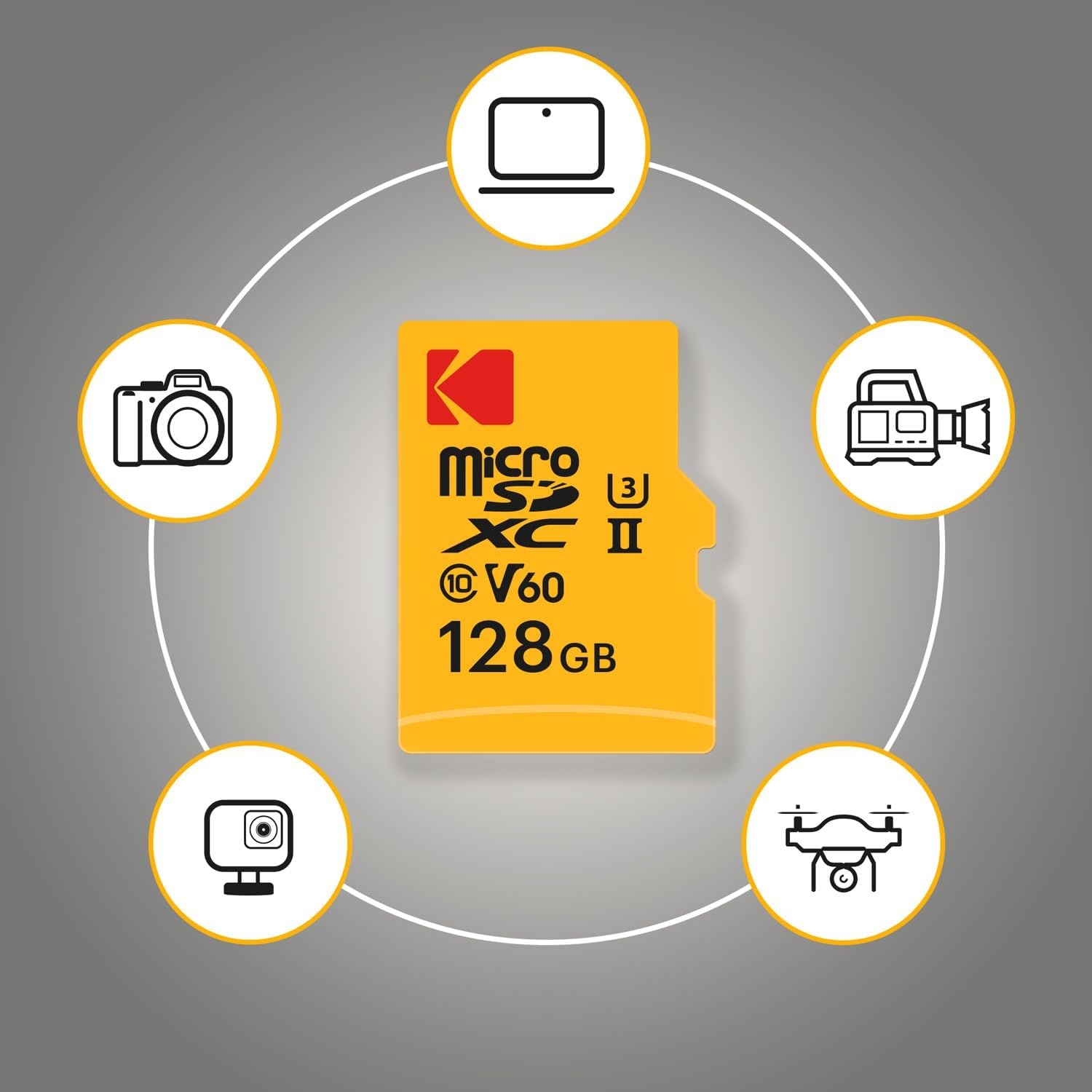 image:imageKodak MicroSD Card 256GB UHSII U3 V60 Ultra Fast Transfer Rate 300MBs Read 160MBs Write 4K8K Video Ideal for Content Creator Includes SD Adapter