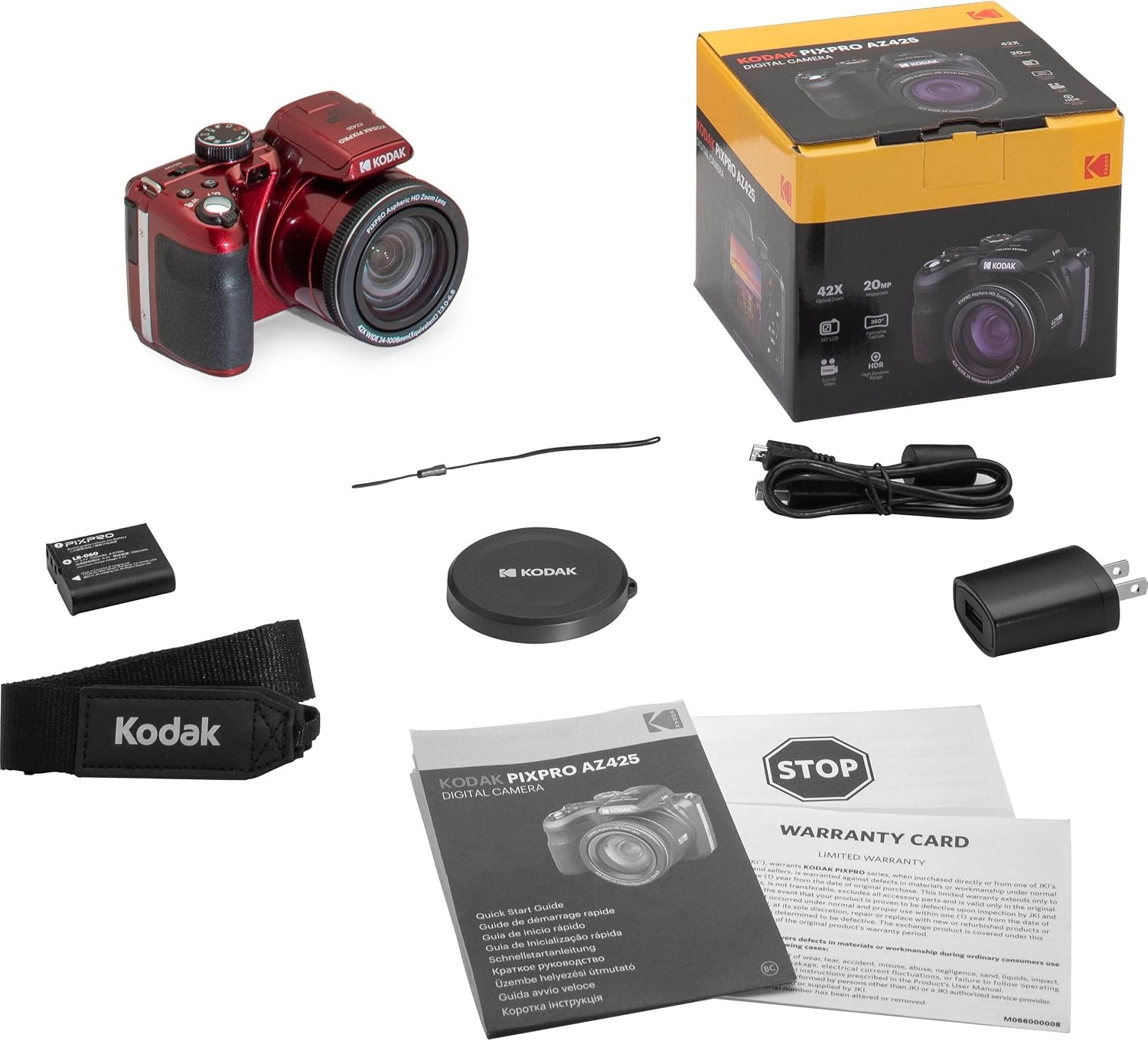 image:imageKodak PIXPRO AZ425 Digital Camera Bundle with 64GB Memory Card Camera Case Black USB Card Reader Table Tripod Accessories BlackRed