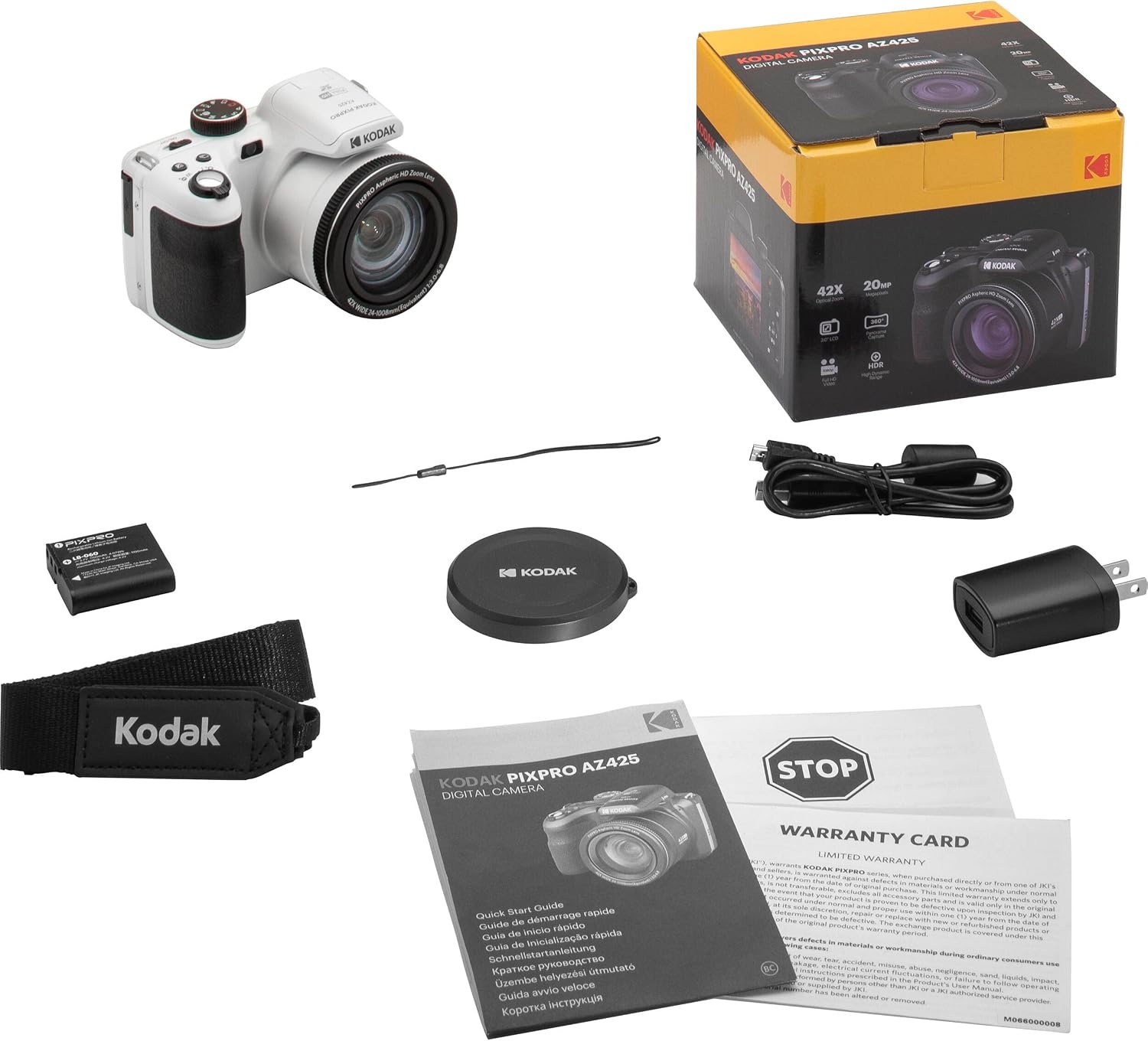 image:imageKodak PIXPRO AZ425 Digital Camera Bundle with 64GB Memory Card Camera Case Black USB Card Reader Table Tripod Accessories BlackWhite