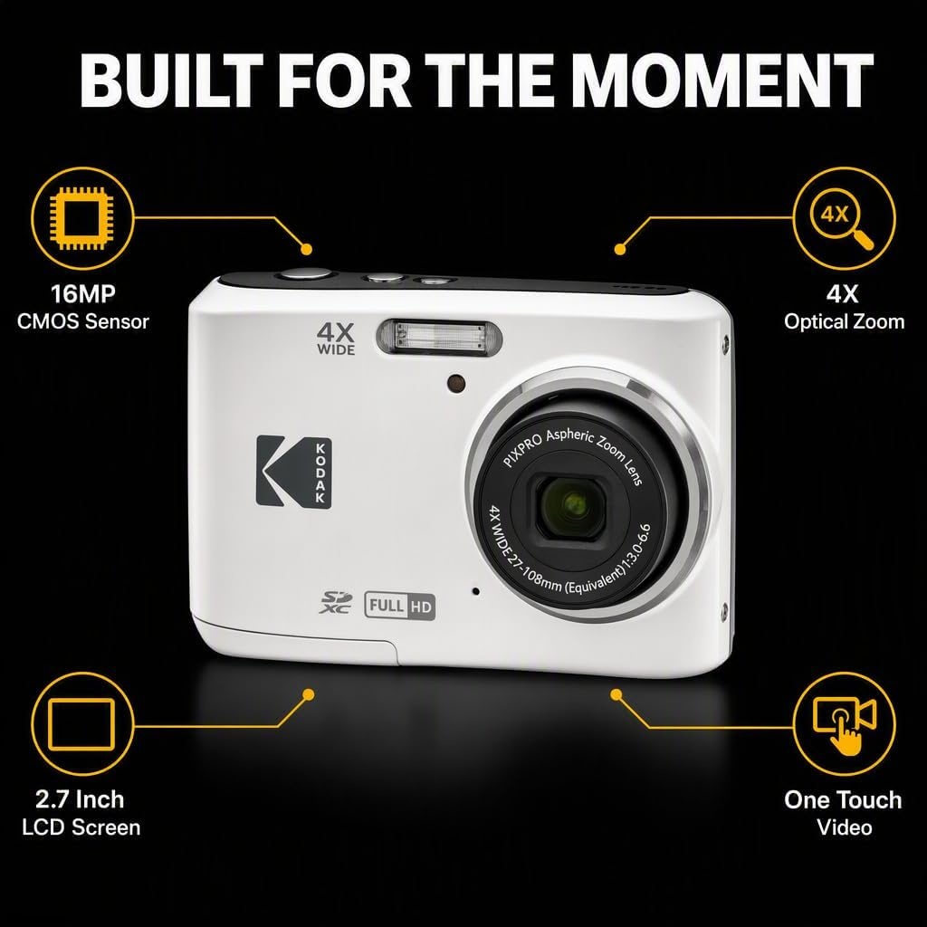 image:imageKodak PIXPRO FZ45 Digital Camera White 16MP Point amp Shoot with 4X Optical Zoom 27mm Wide Angle 27 Inch LCD 1080p Video Bundle with Tudak Compatible Camera Case 32GB SD Card amp Microfiber ClothPink