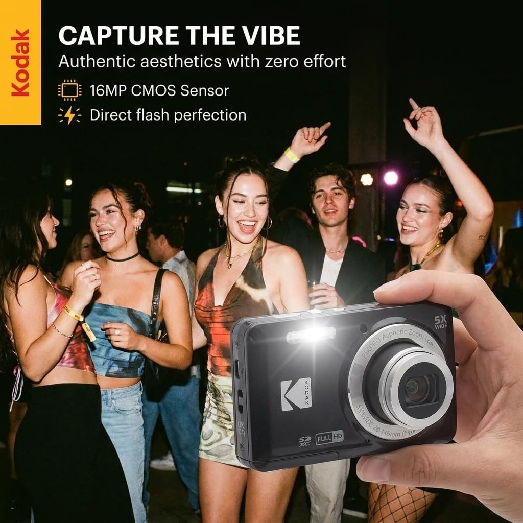 image:imageKodak PIXPRO FZ55 Black 16MP CMOS Sensor Digital Camera 5X Optical Zoom 28mm Wide Angle 1080P Full HD Video 27 LCD Vlogging Camera Bundle with Tudak Compatible Case 32GB SD Card amp Microfiber ClothBlack