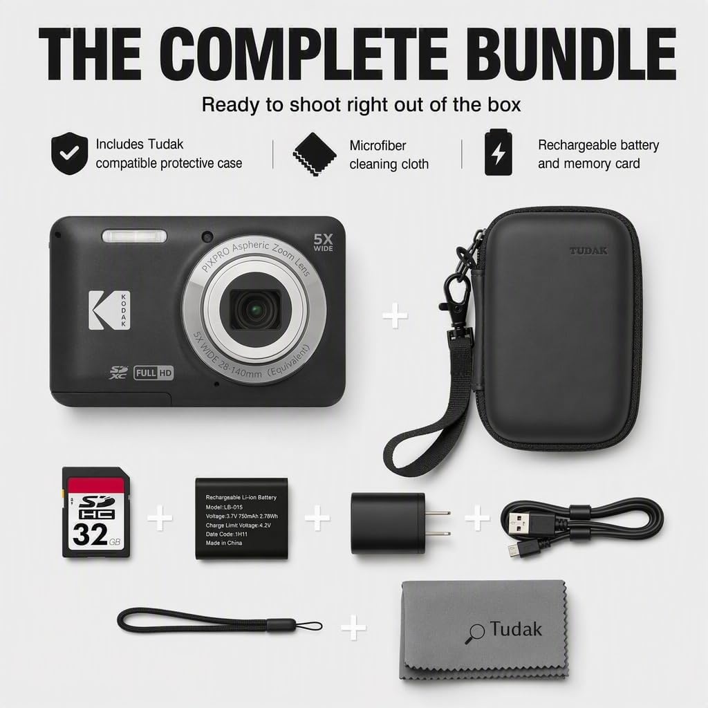 image:imageKodak PIXPRO FZ55 Black 16MP CMOS Sensor Digital Camera 5X Optical Zoom 28mm Wide Angle 1080P Full HD Video 27 LCD Vlogging Camera Bundle with Tudak Compatible Case 32GB SD Card amp Microfiber ClothRed