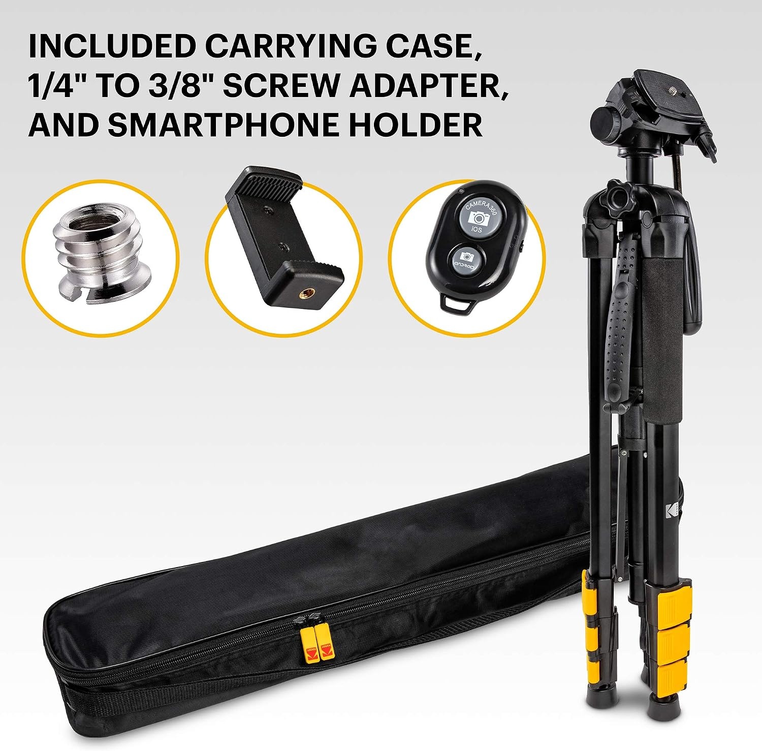 image:imageKodak PhotoGear 2in1 Tripod amp Monopod Lightweight 70 4Section FlipLock Aluminum Stand Converts to 645 Monopod QuickRelease Plates 3Way Swivel Head Bubble Level Bonus Stand EGuide amp CaseTripod With Remote