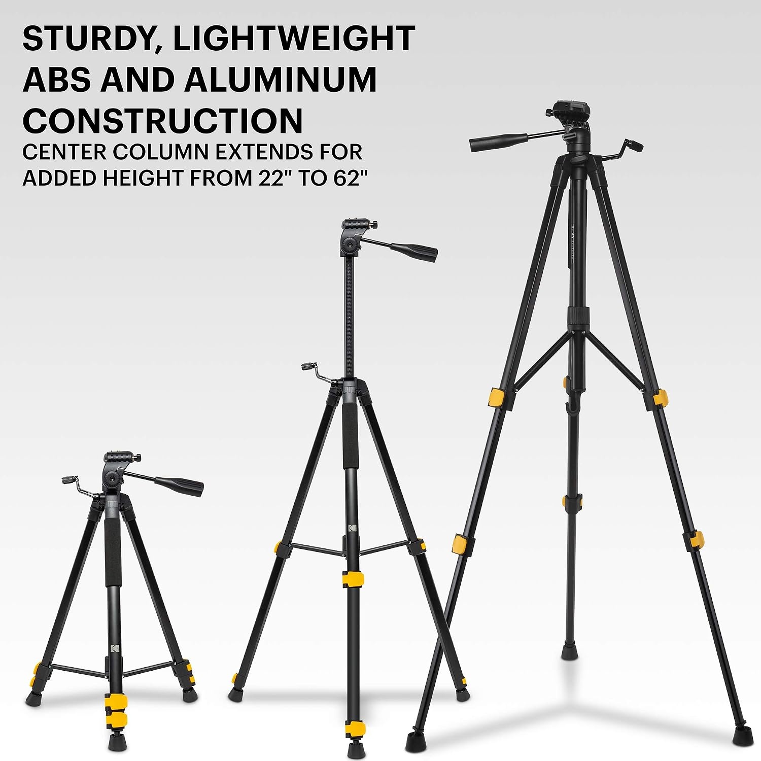 image:imageKodak PhotoGear 62 Lightweight Tripod Compact 3Section FlipLock Aluminum Tripod Adjusts 2262 QuickRelease Plate Smartphone Adapter amp 14 to 38 Screw Bubble Level Carry Case EGuide62 With Remote