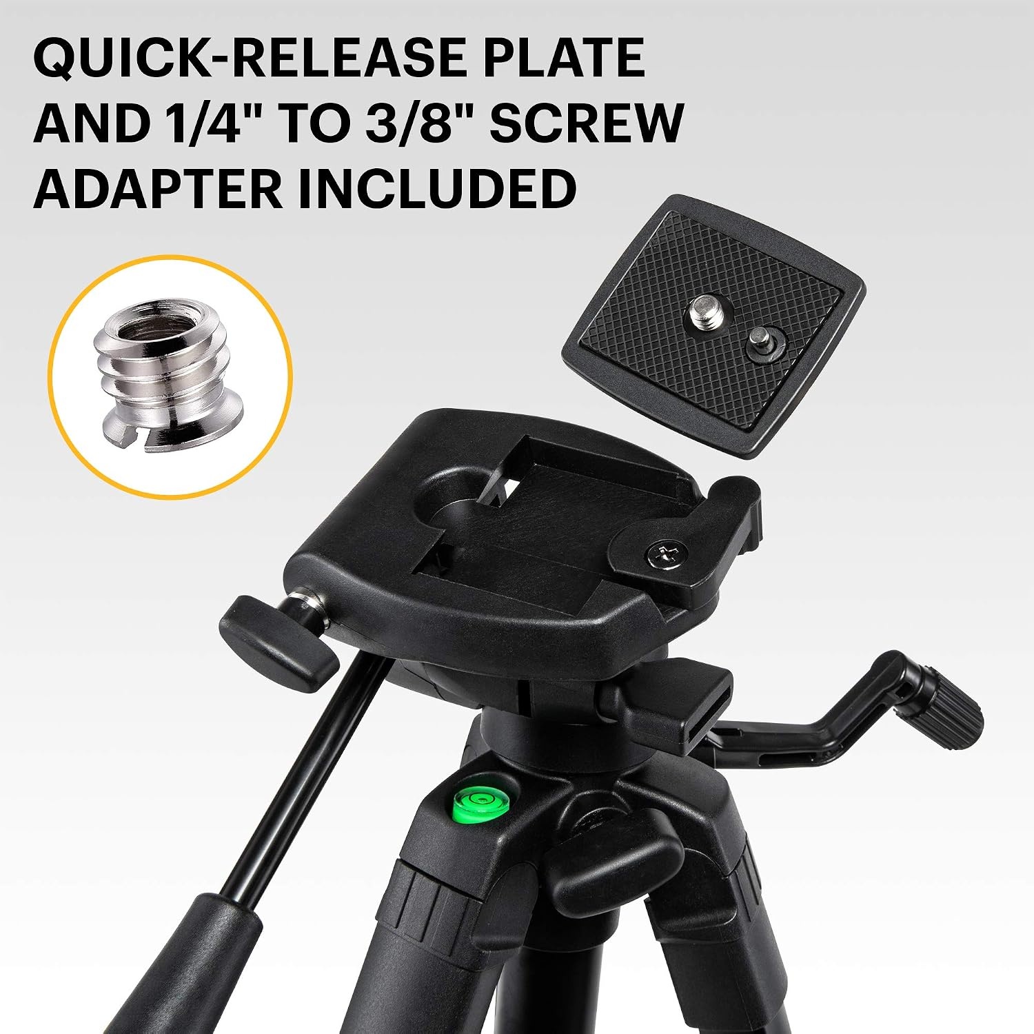 image:imageKodak PhotoGear 62 Lightweight Tripod Compact 3Section FlipLock Aluminum Tripod Adjusts 2262 QuickRelease Plate Smartphone Adapter amp 14 to 38 Screw Bubble Level Carry Case EGuide62 With Remote
