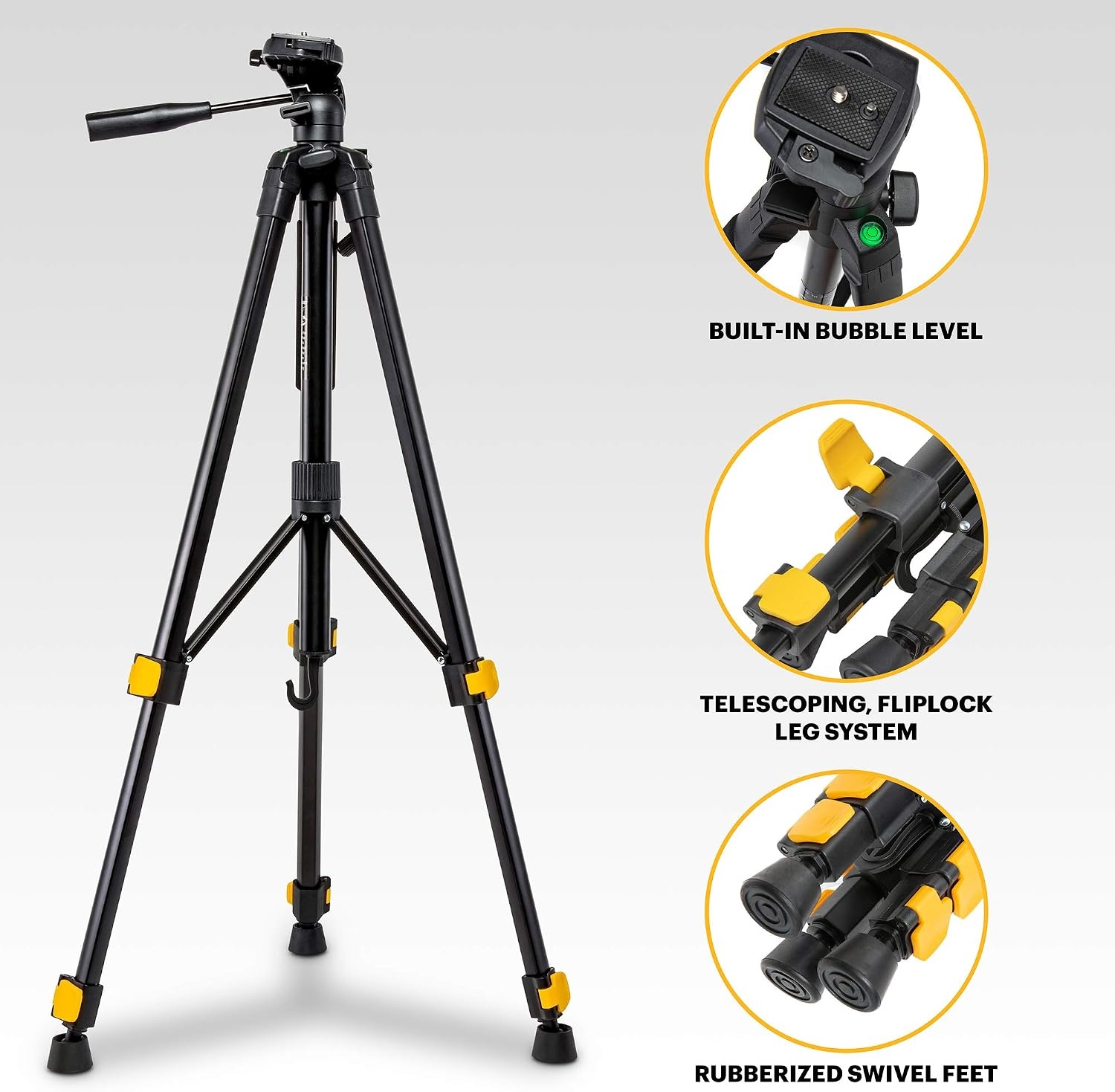 image:imageKodak PhotoGear 62 Lightweight Tripod Compact 3Section FlipLock Aluminum Tripod Adjusts 2262 QuickRelease Plate Smartphone Adapter amp 14 to 38 Screw Bubble Level Carry Case EGuide62 With Remote