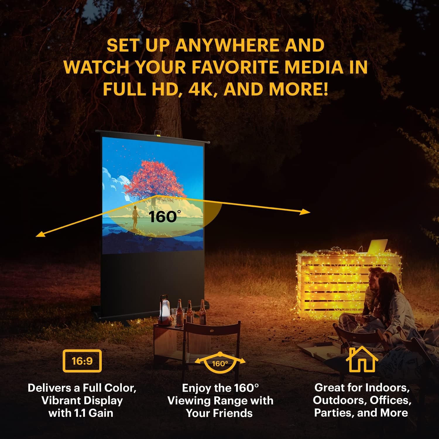 image:imageKodak Portable Projector Screen 100 Indoor amp Outdoor 169 Video Projection Surface amp Stand with Carry Handle 1080p 4K8K UHD 3D amp HDR Ready Fast Setup for Movies Office Presentations amp More