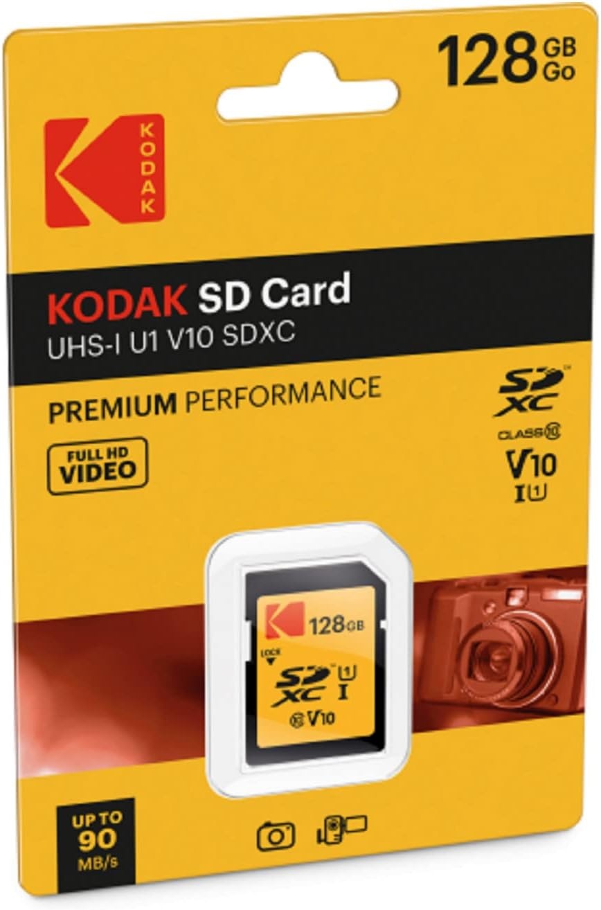 image:imageKodak SDXC Card 128GB UHSI U1 V10 Premium up to 85MBs Read Speed for Full HD Video and HighResolution Pictures Compatible with SDXC Standard EKMSD128GXC10K128GB
