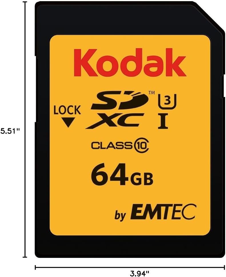 image:imageKodak SDXC Card 64GB UHSI U3 V30 Ultra Up to 95MBs Max Read Speed Write Speed 85MBs Max Storage of 4K Ultra HD Videos and HD Photos SD Card64GB