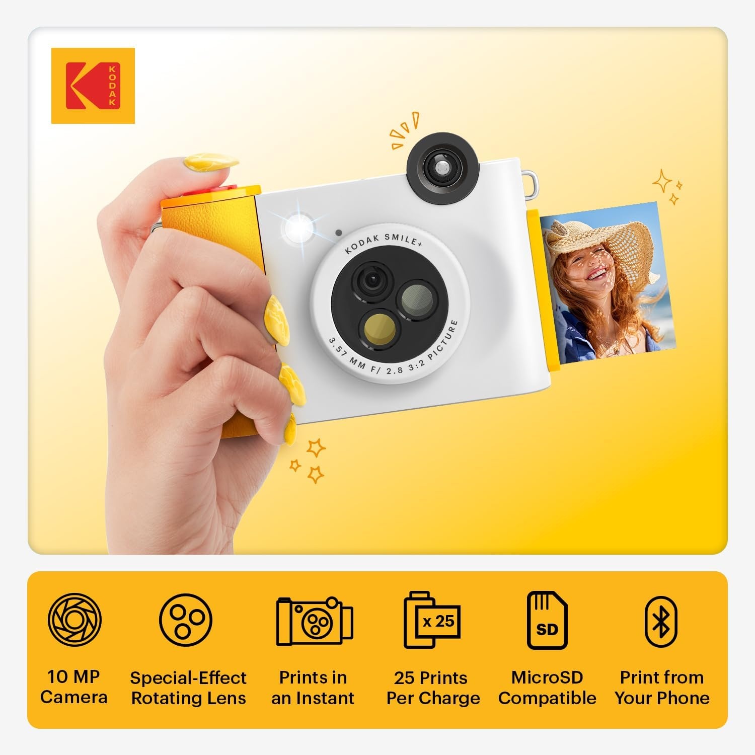 image:imageKodak Smile 2in1 Digital Instant Print Camera amp Photo Printer Gift Bundle Case Zink 2x3 Sticky Back Photo Paper 20pk Album Sticker Sets Sticker Frames Hanging Frames Markers BlackWhite