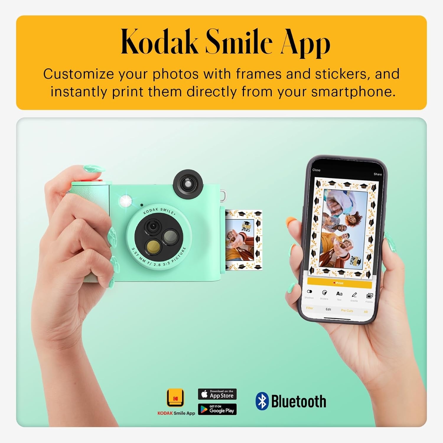 image:imageKodak Smile 2in1 Digital Instant Print Camera amp Photo Printer Gift Bundle Case Zink 2x3 Sticky Back Photo Paper 20pk Album Sticker Sets Sticker Frames Hanging Frames Markers BlackGreen