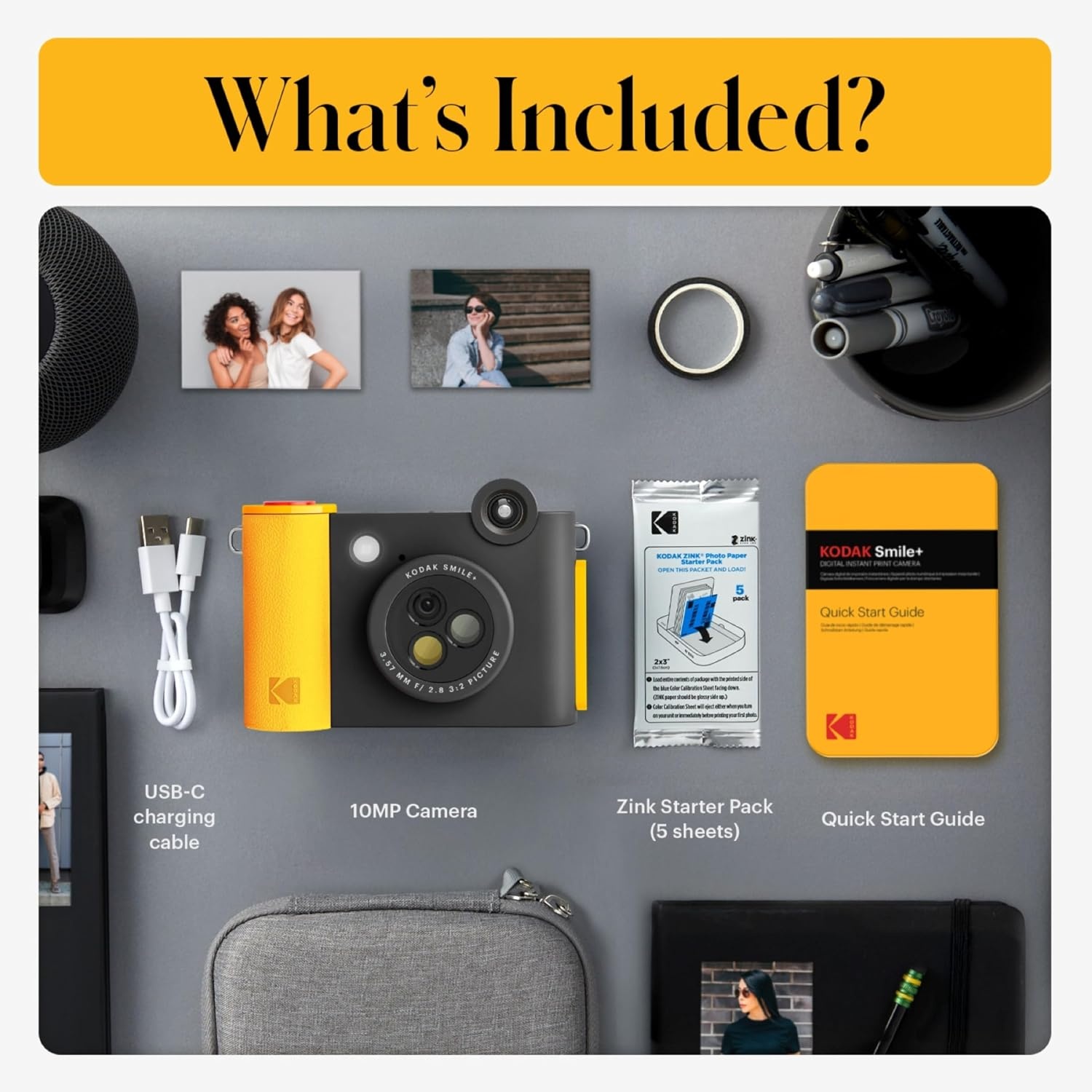 image:imageKodak Smile 2in1 Digital Instant Print Camera amp Photo Printer Gift Bundle Case Zink 2x3 Sticky Back Photo Paper 20pk Album Sticker Sets Sticker Frames Hanging Frames Markers BlackBlack