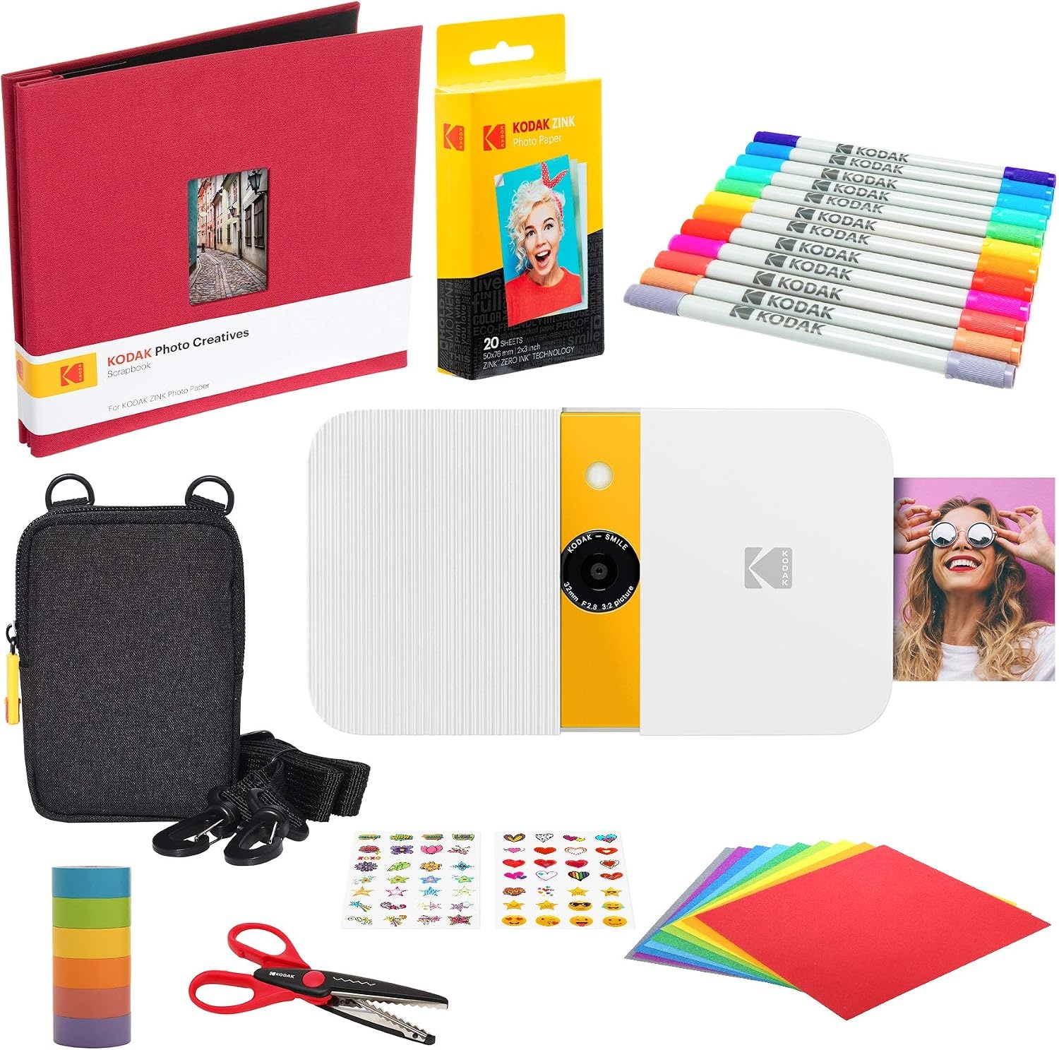 image:imageKodak Smile 2in1 Digital Instant Print Camera amp Photo Printer Gift Bundle Case Zink 2x3 Sticky Back Photo Paper 20pk Album Sticker Sets Sticker Frames Hanging Frames Markers BlackWhite