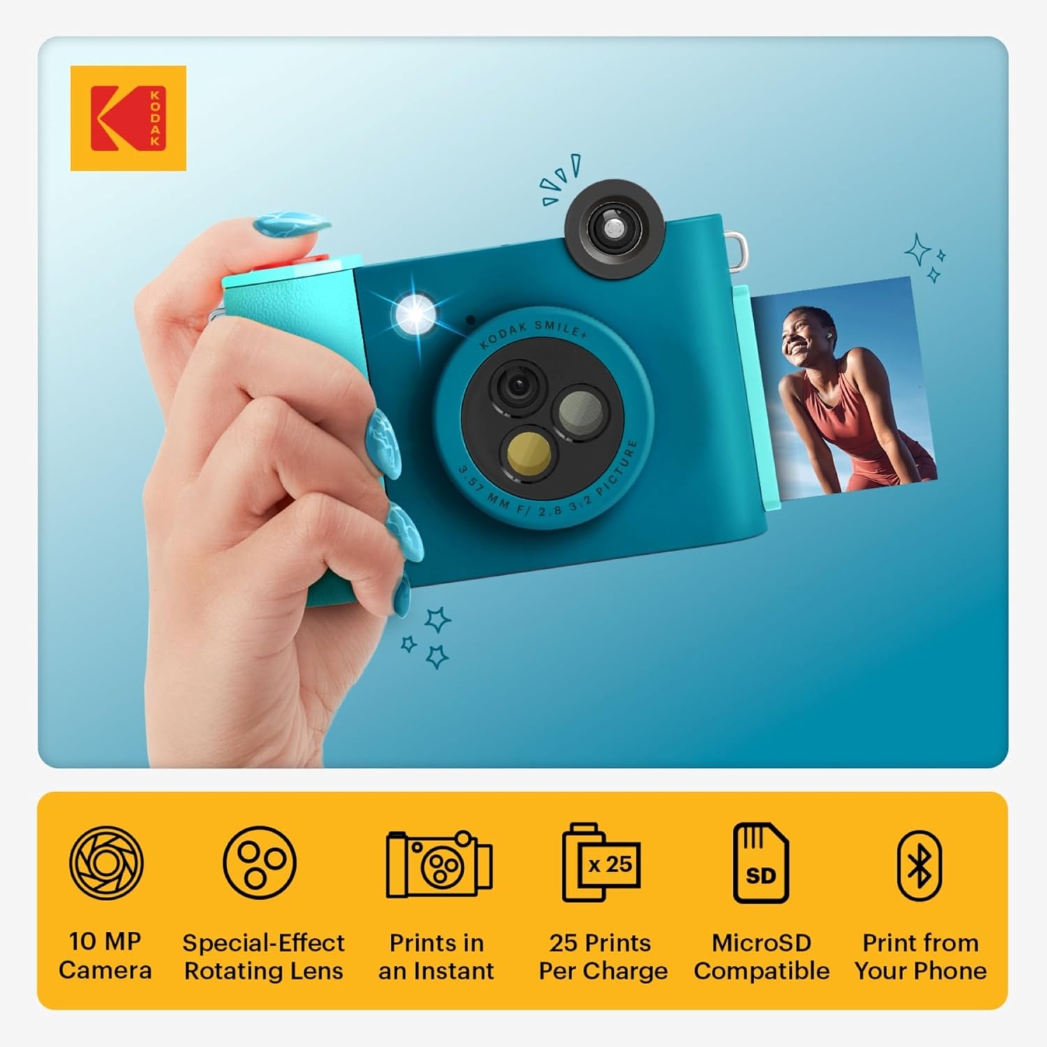 image:imageKodak Smile 2in1 Digital Instant Print Camera amp Photo Printer Gift Bundle Case Zink 2x3 Sticky Back Photo Paper 20pk Album Sticker Sets Sticker Frames Hanging Frames Markers BlackBlue