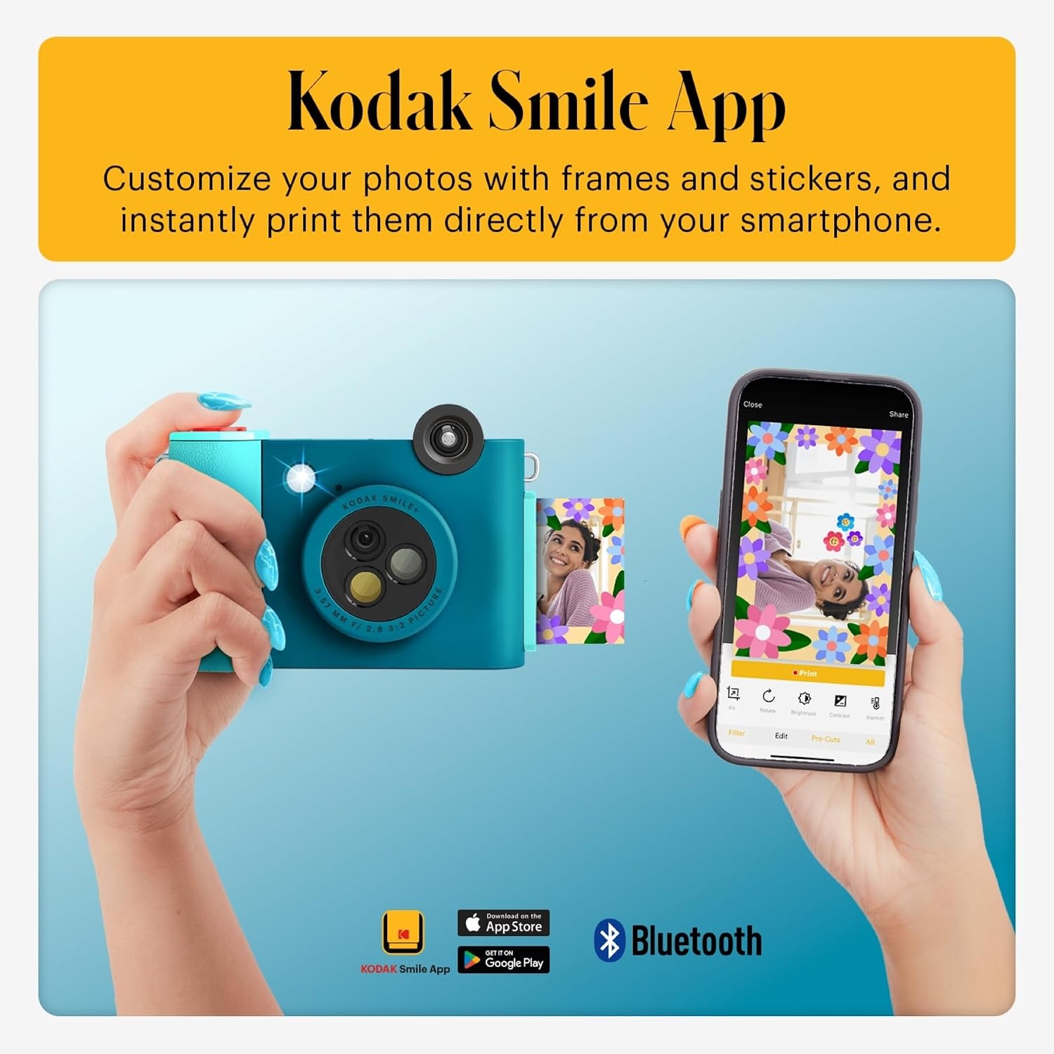 image:imageKodak Smile 2in1 Digital Instant Print Camera amp Photo Printer Gift Bundle Case Zink 2x3 Sticky Back Photo Paper 20pk Album Sticker Sets Sticker Frames Hanging Frames Markers BlackBlue